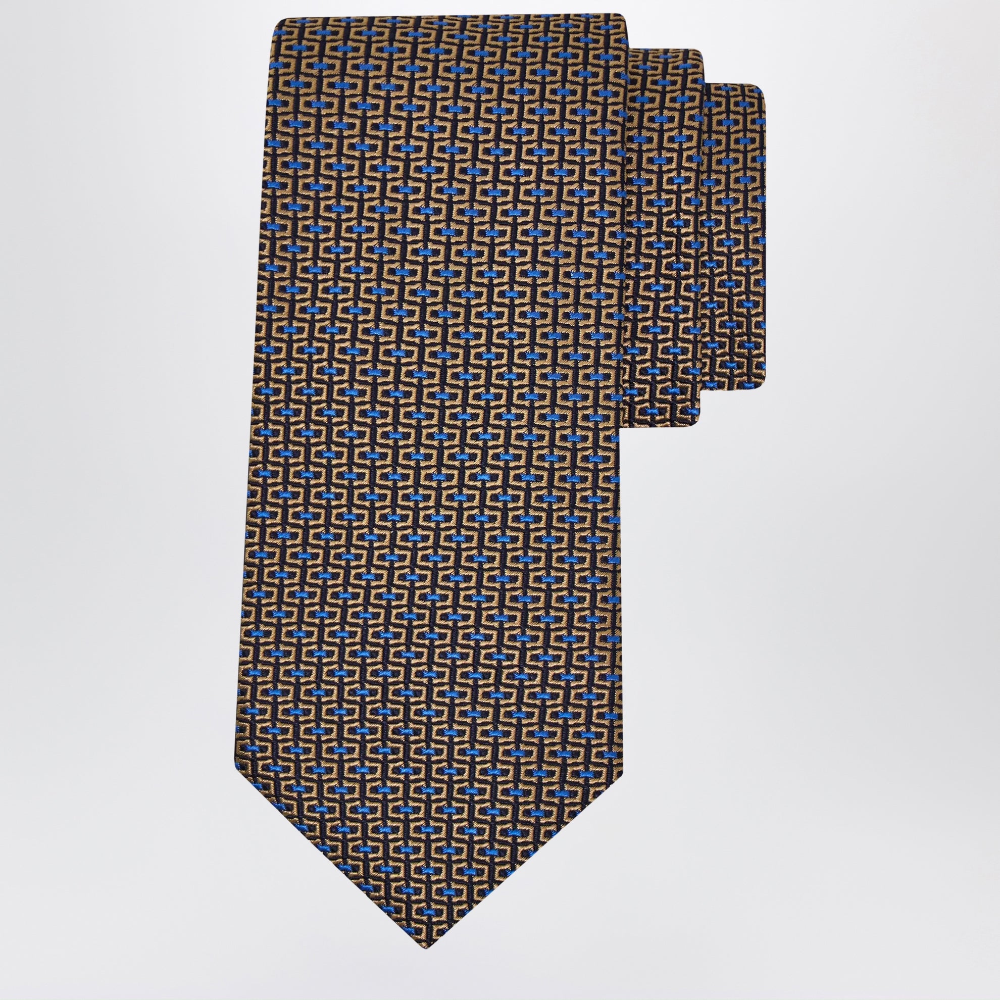 Cravatta jacquard Gancini oro / blu