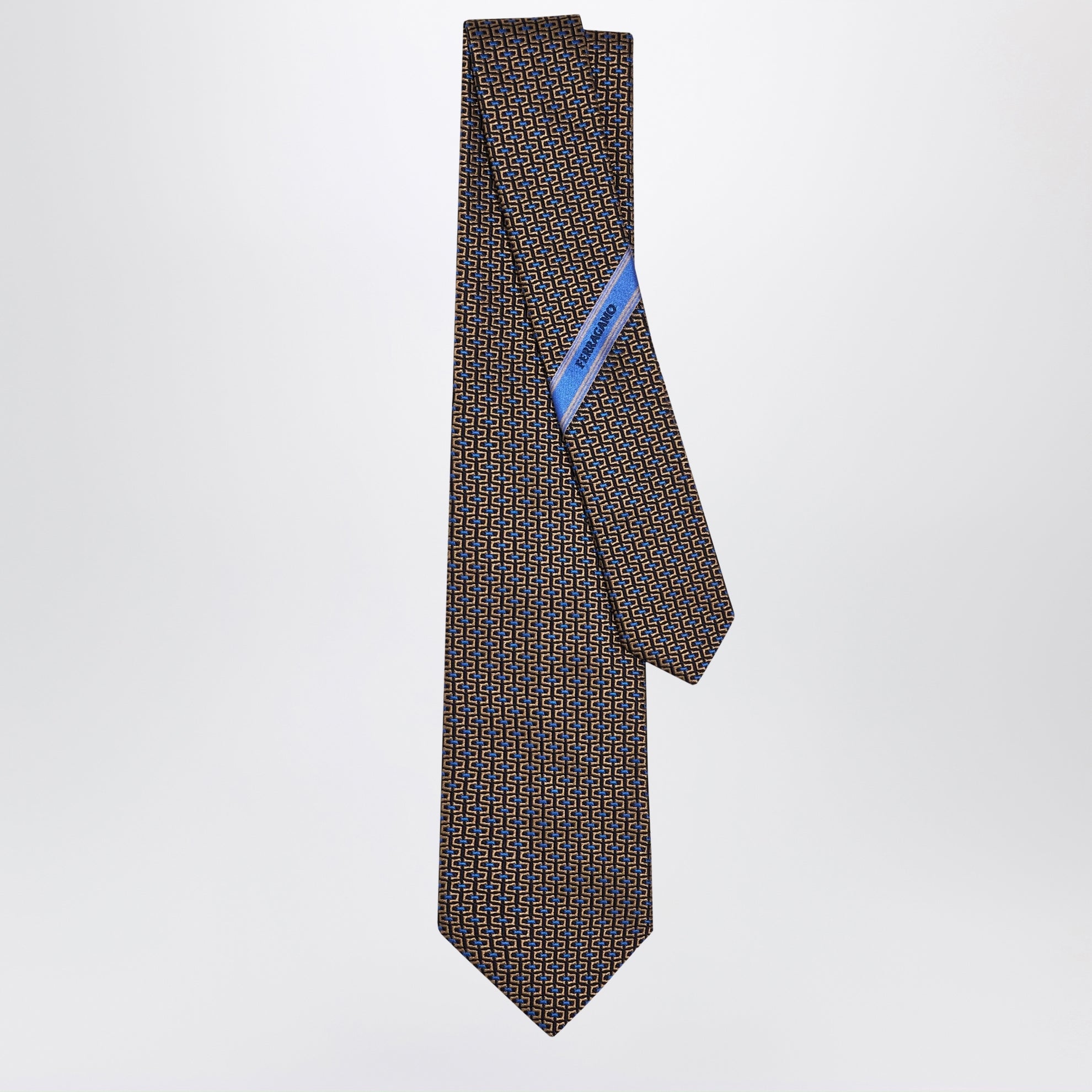 Cravatta jacquard Gancini oro / blu