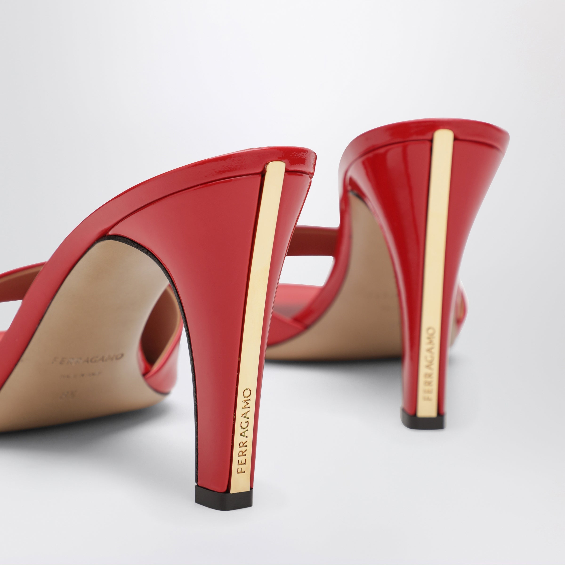 Ferragamo Fire red patent leather heeled slides | TheDoubleF