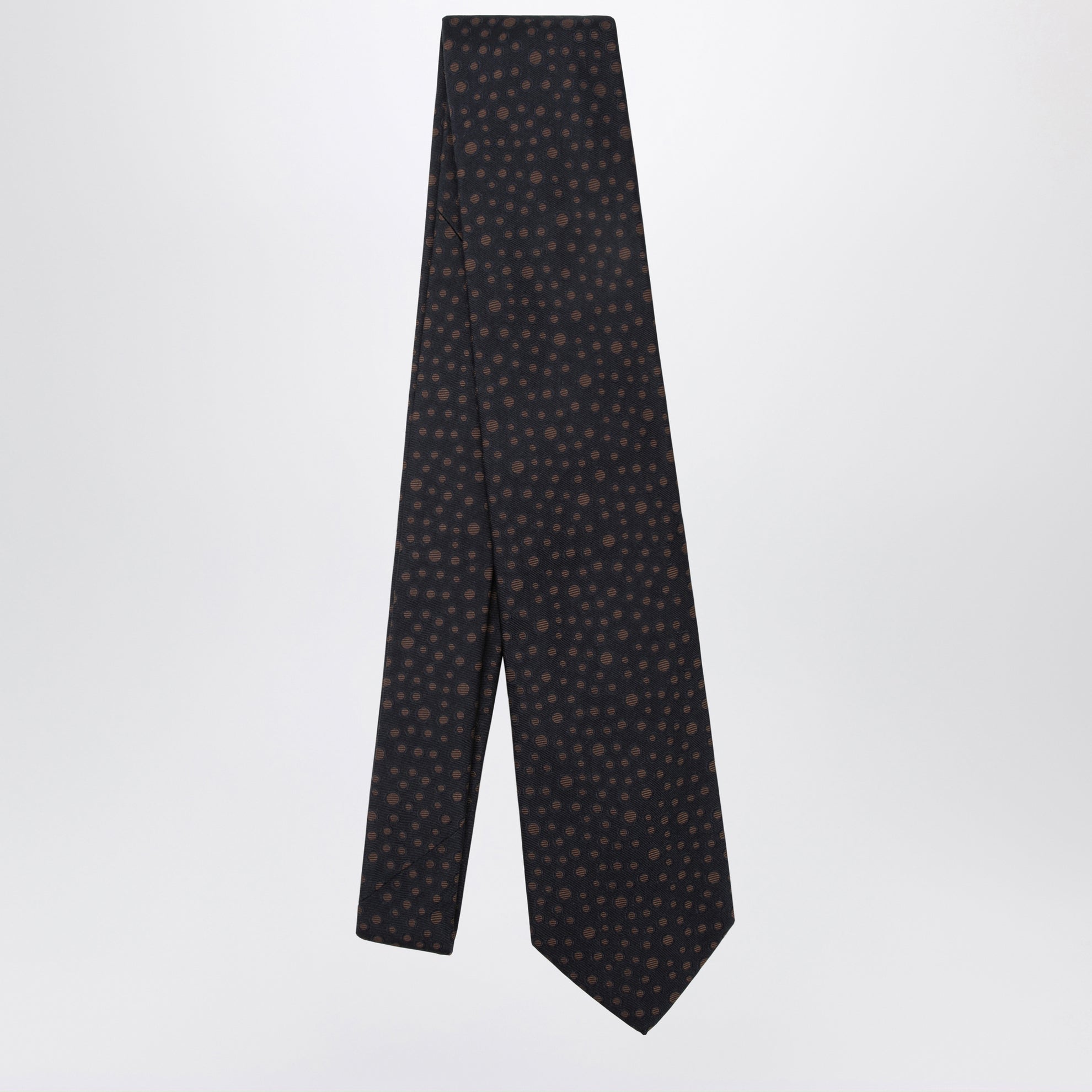 Cravatta in seta stampa Pois Marine/Marrone