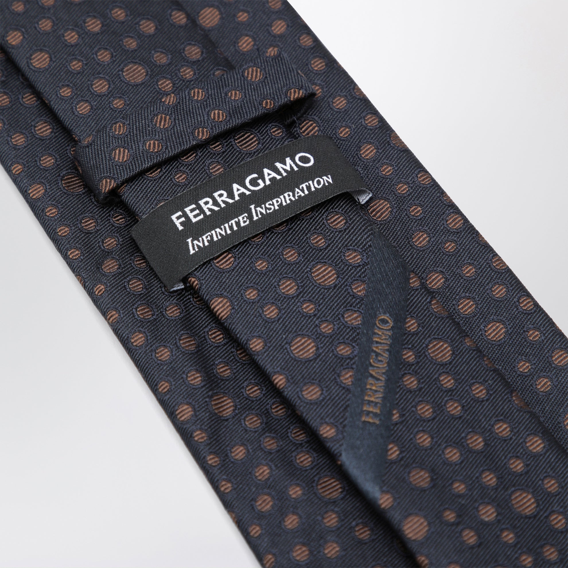 Cravatta in seta stampa Pois Marine/Marrone