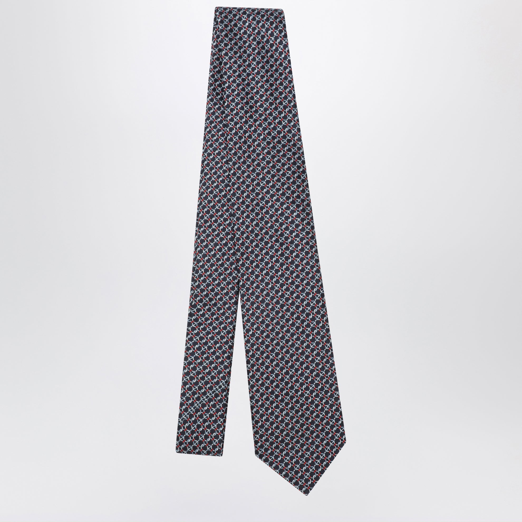 Dark blue Gancini silk jacquard tie