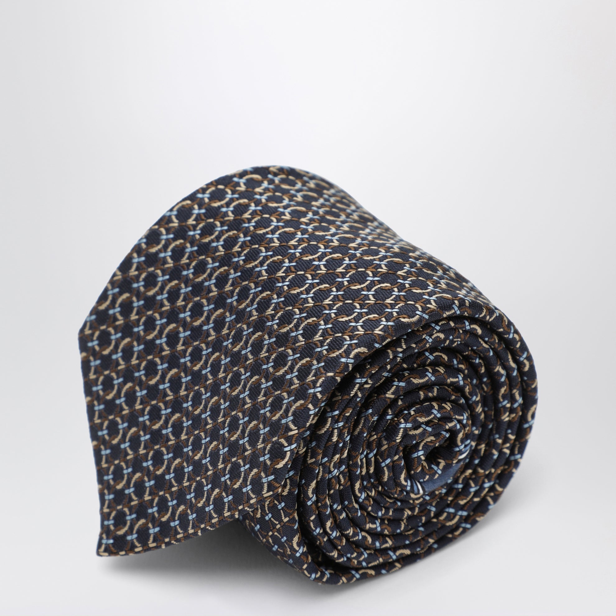 Brown silk tie with Gancini print