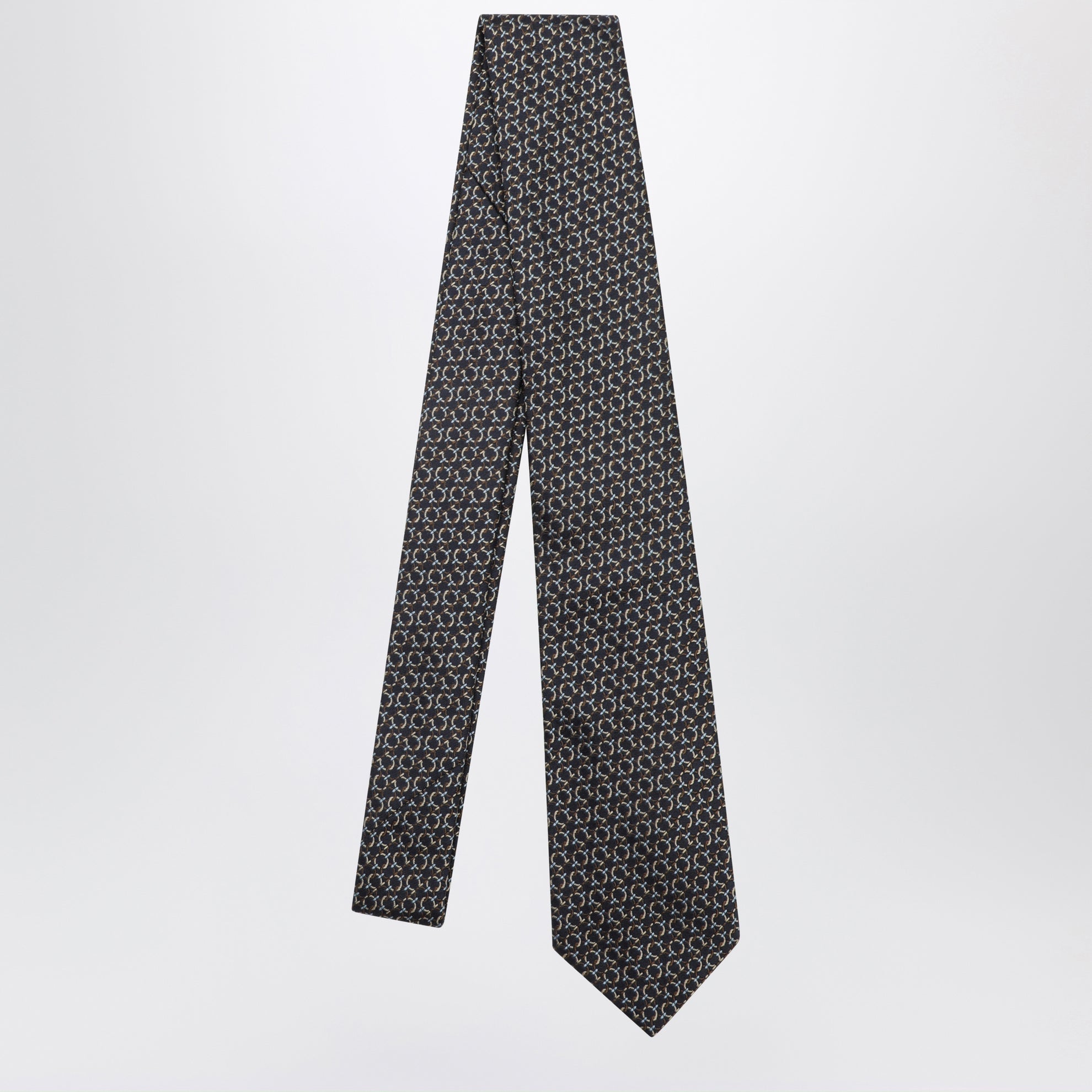 Brown silk tie with Gancini print