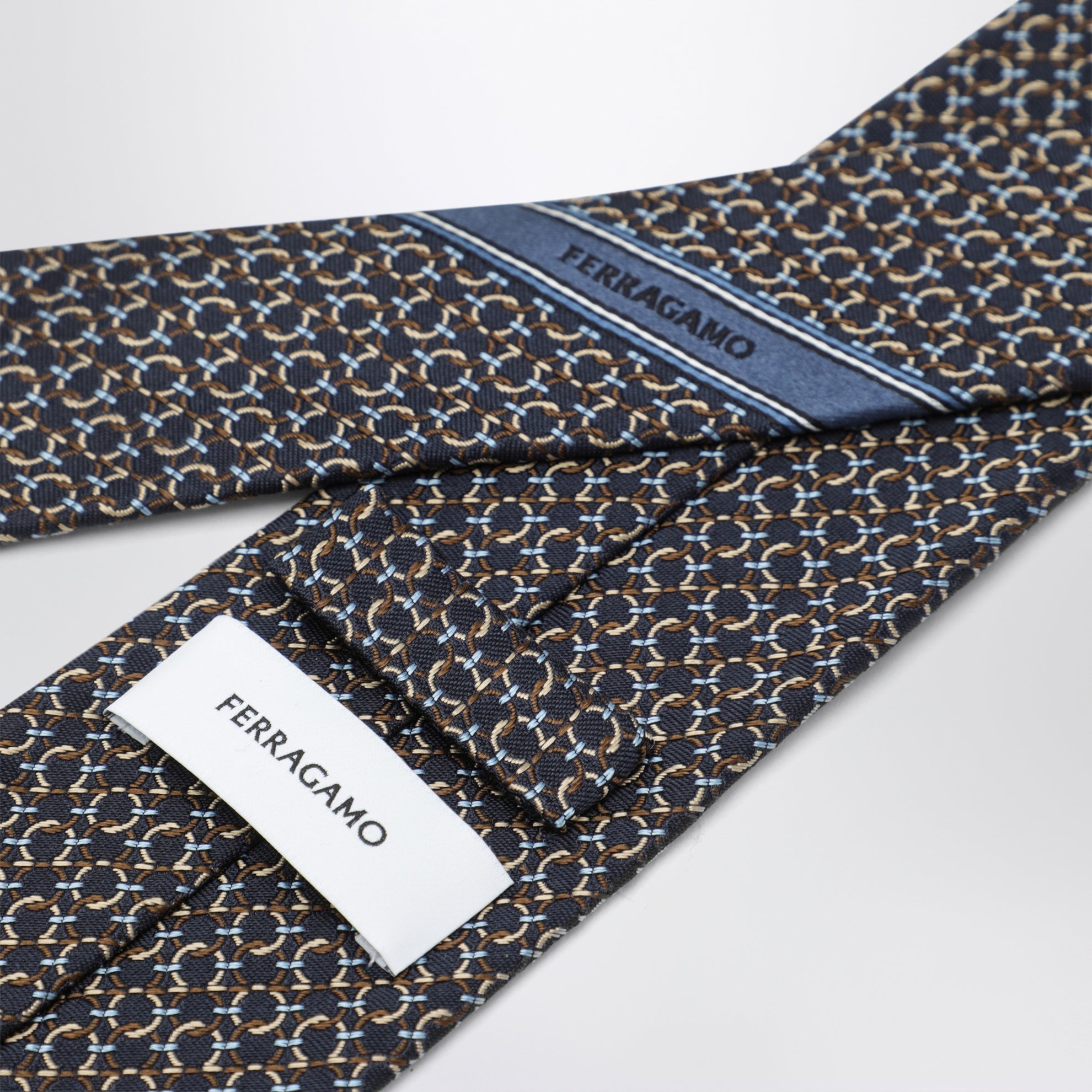 Brown silk tie with Gancini print
