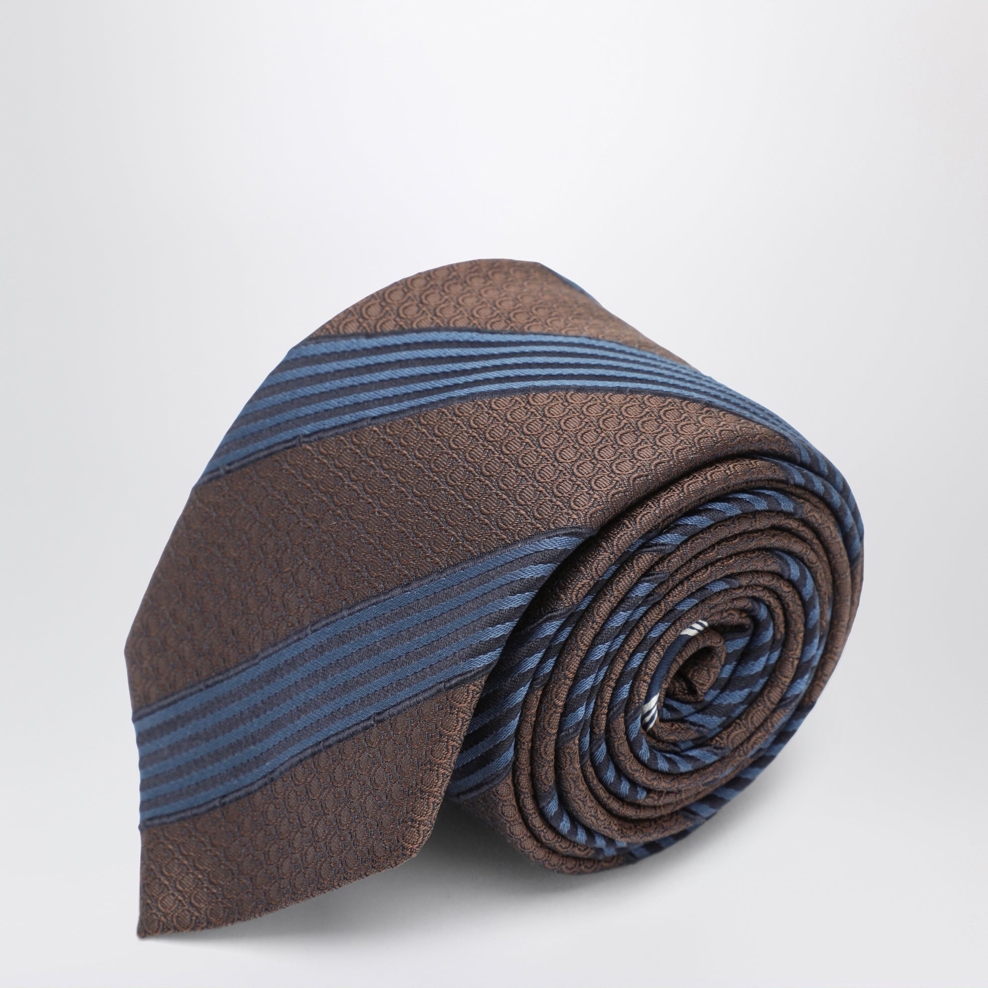 Silk tie with Gancini print and diagonal stripes