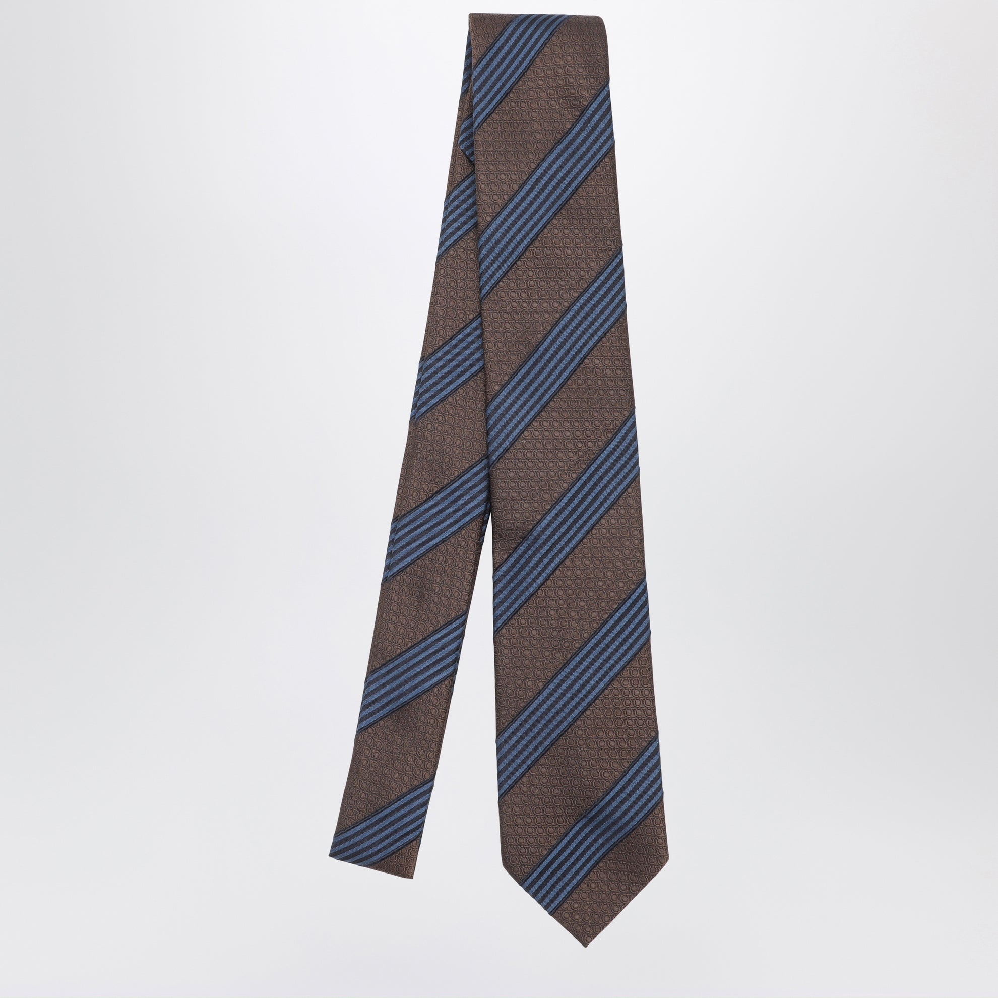 Silk tie with Gancini print and diagonal stripes