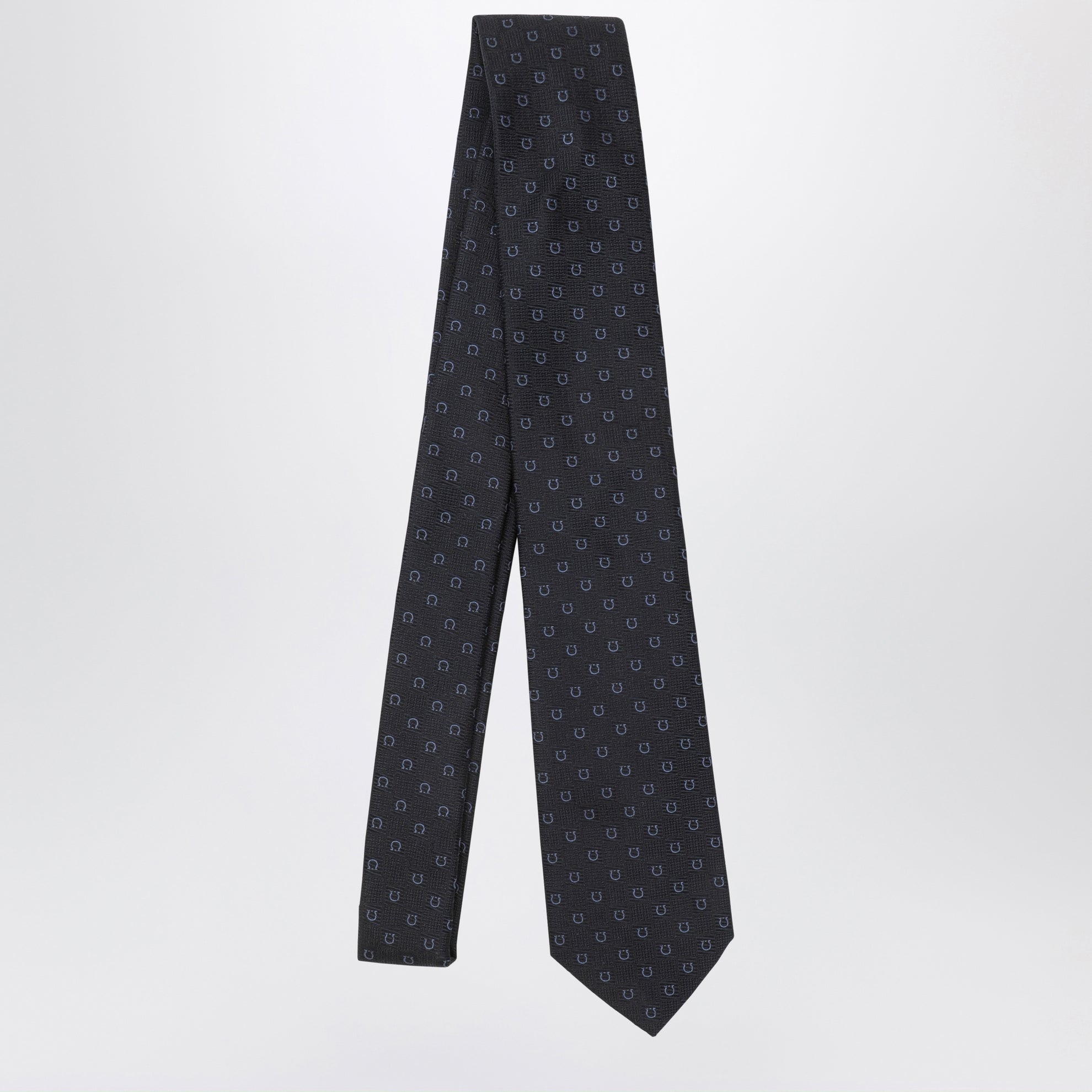 Cravate Gancini bleu foncé en soie jacquard