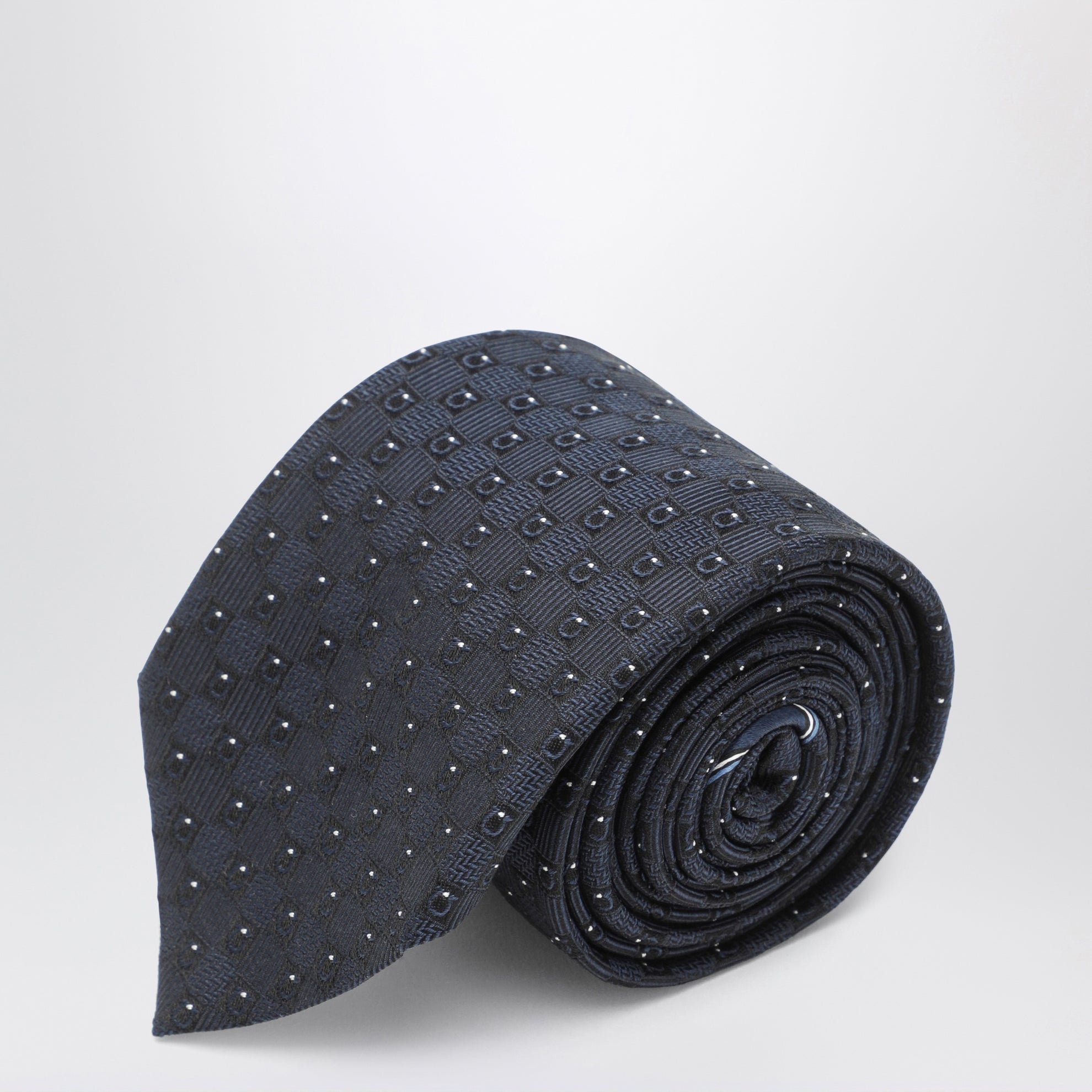 Dark blue Gancini silk jacquard tie
