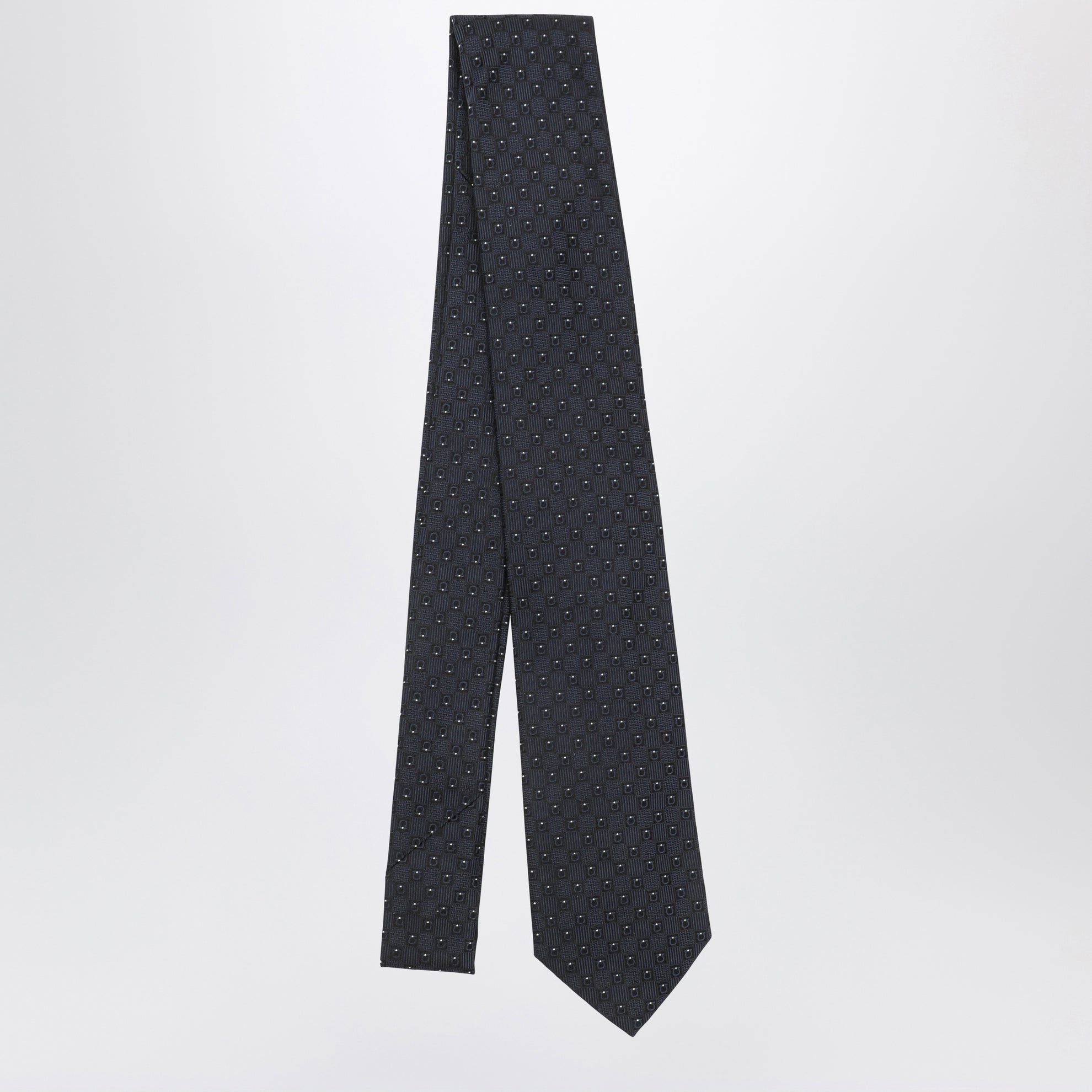Dark blue Gancini silk jacquard tie