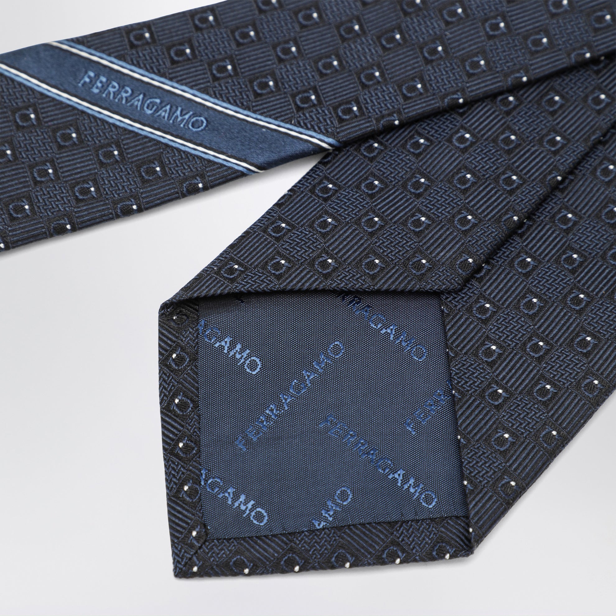 Dark blue Gancini silk jacquard tie