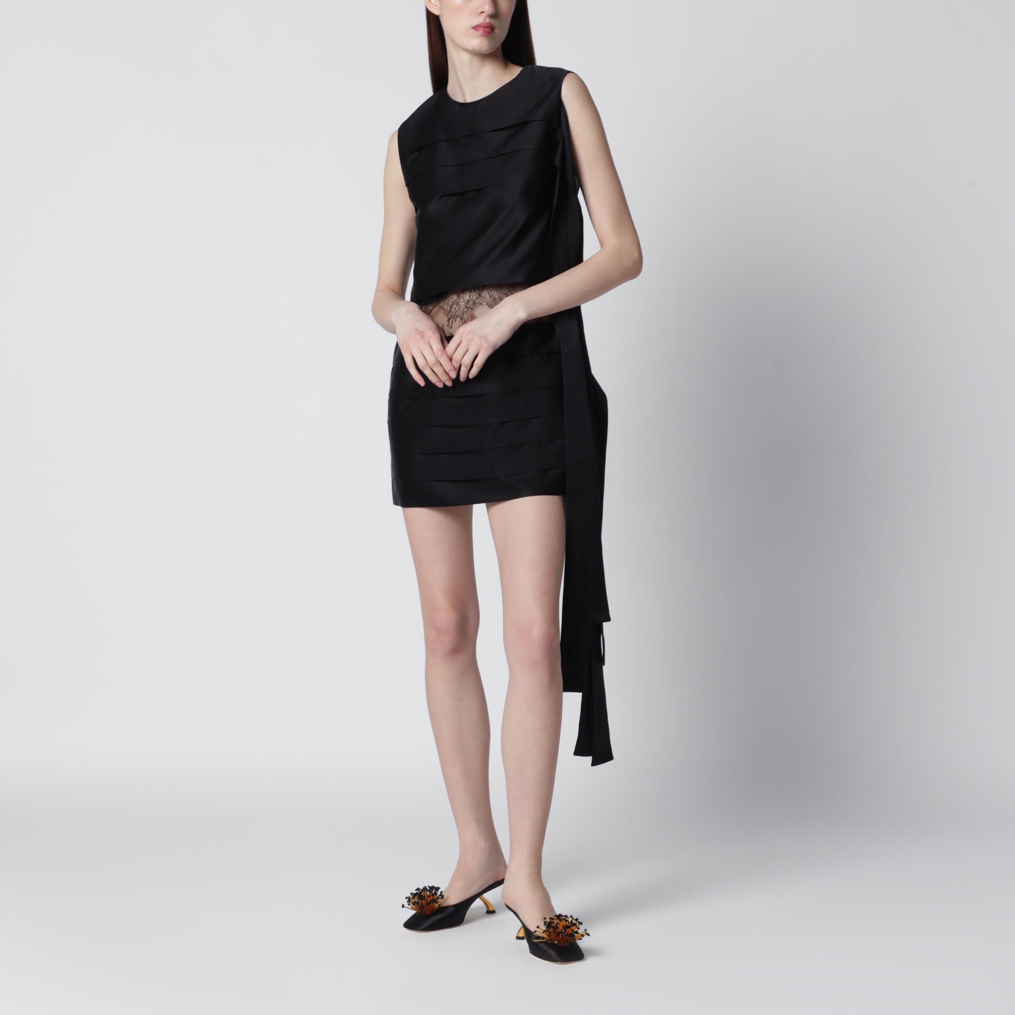 Black mini dress with lace