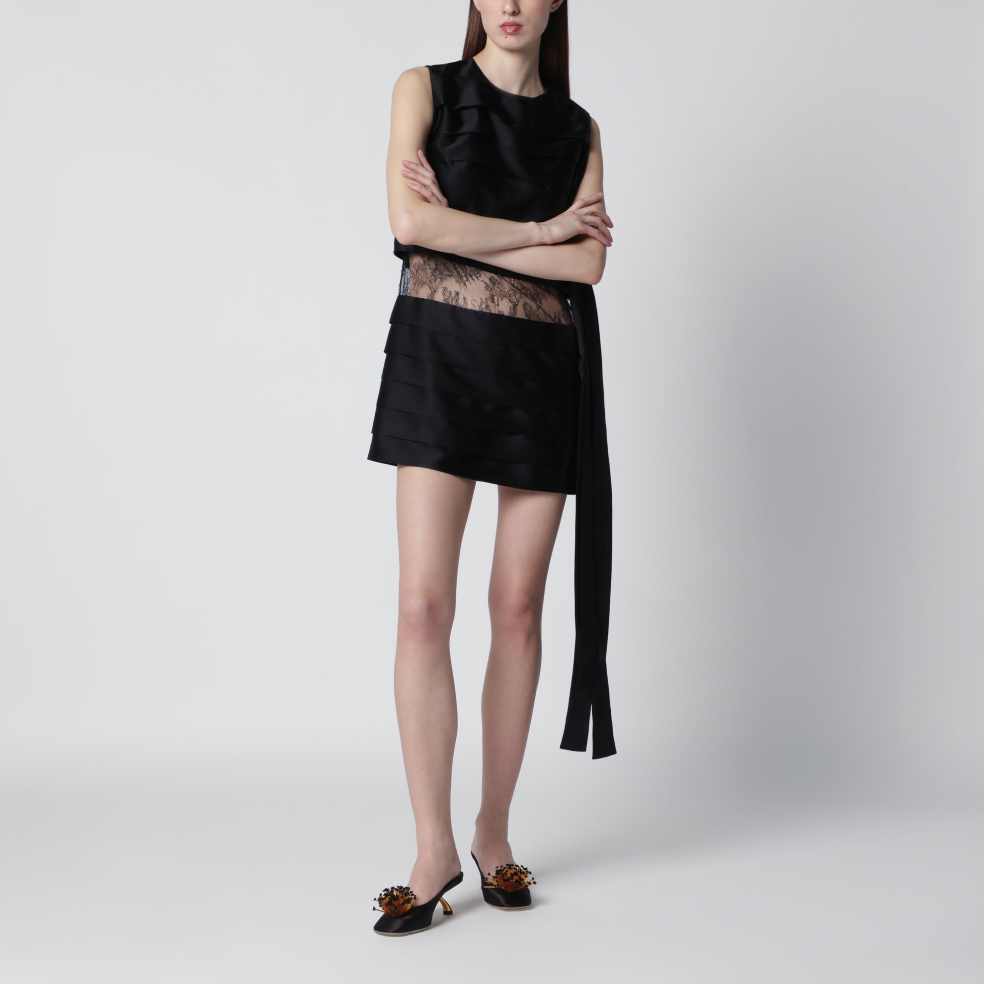 Black mini dress with lace