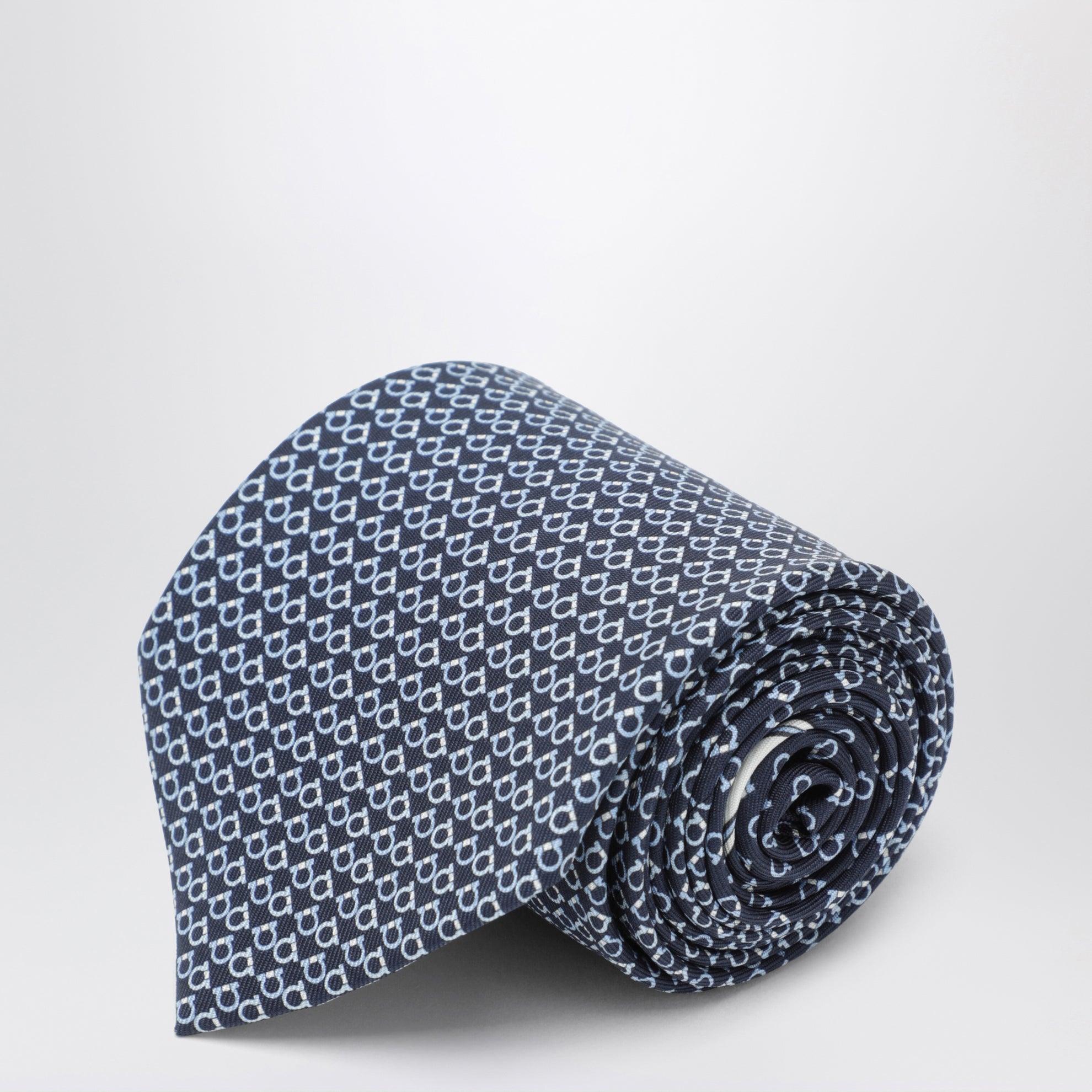 Cravate Gancini Square bleu marine en soie