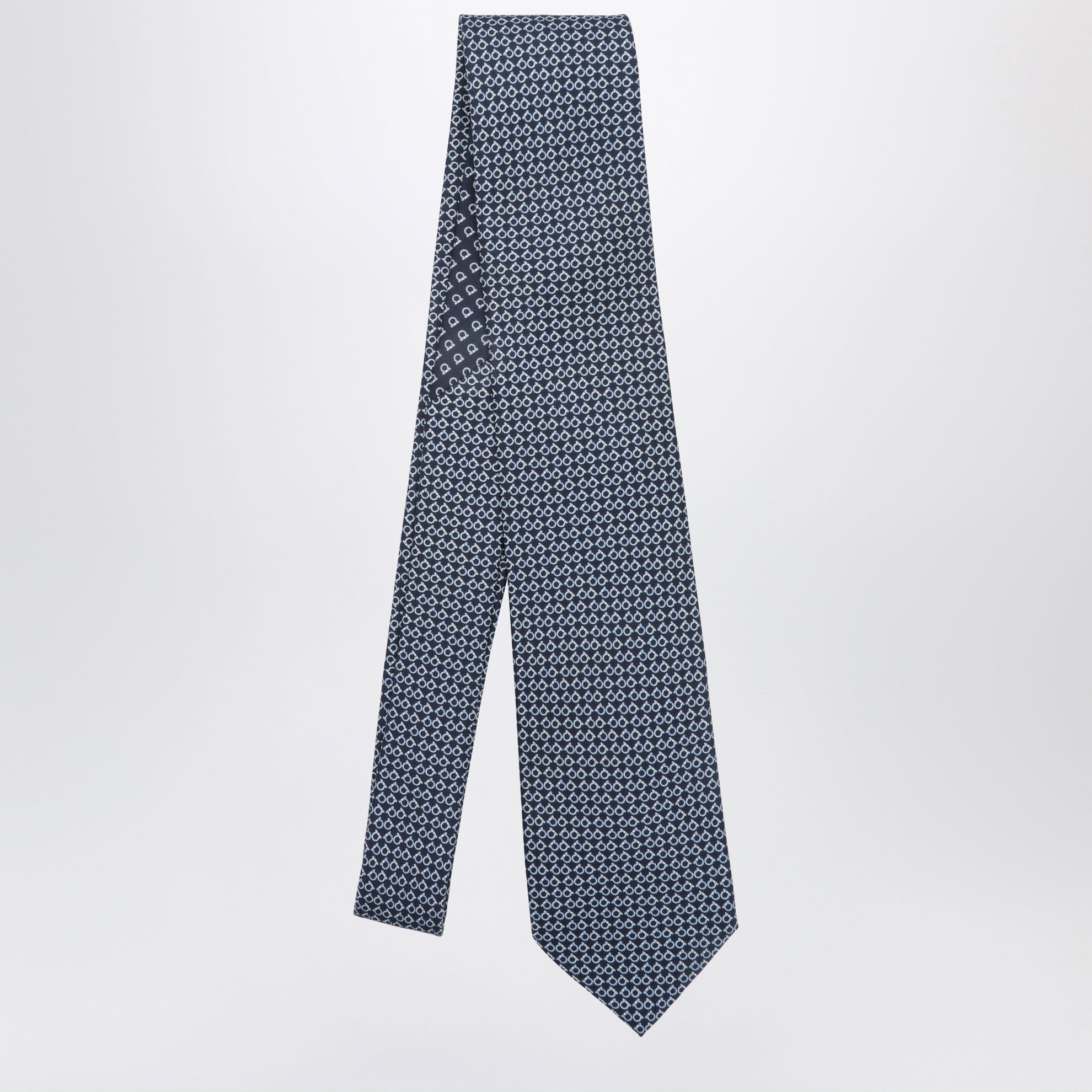 Cravate Gancini Square bleu marine en soie