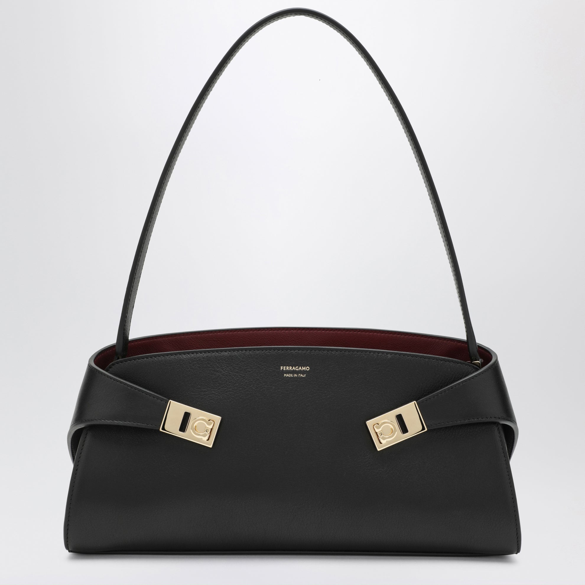 Hug East-West black/burgundy calfskin shoulder bag