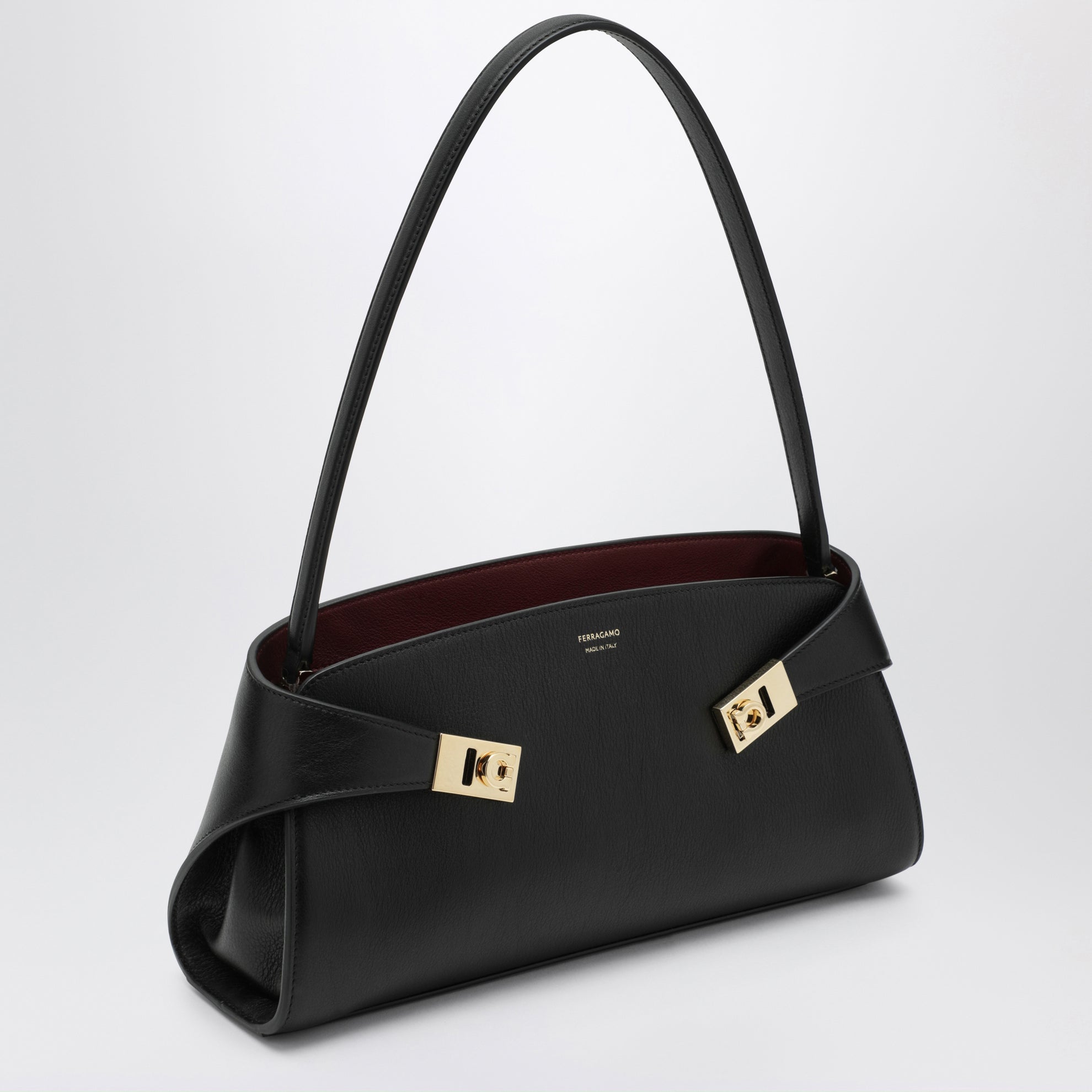 Hug East-West black/burgundy calfskin shoulder bag