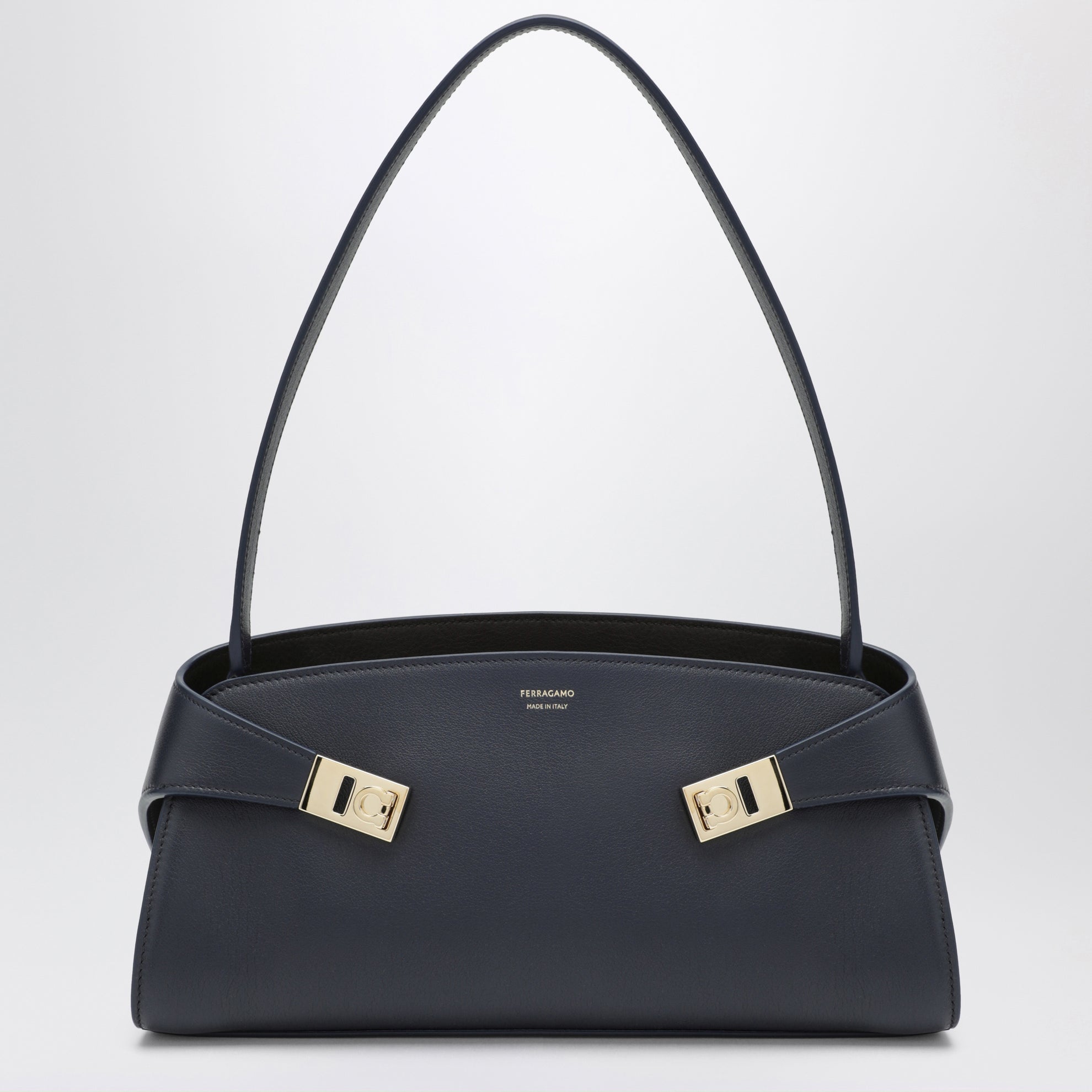 Hug East-West navy/dark brown calfskin shoulder bag