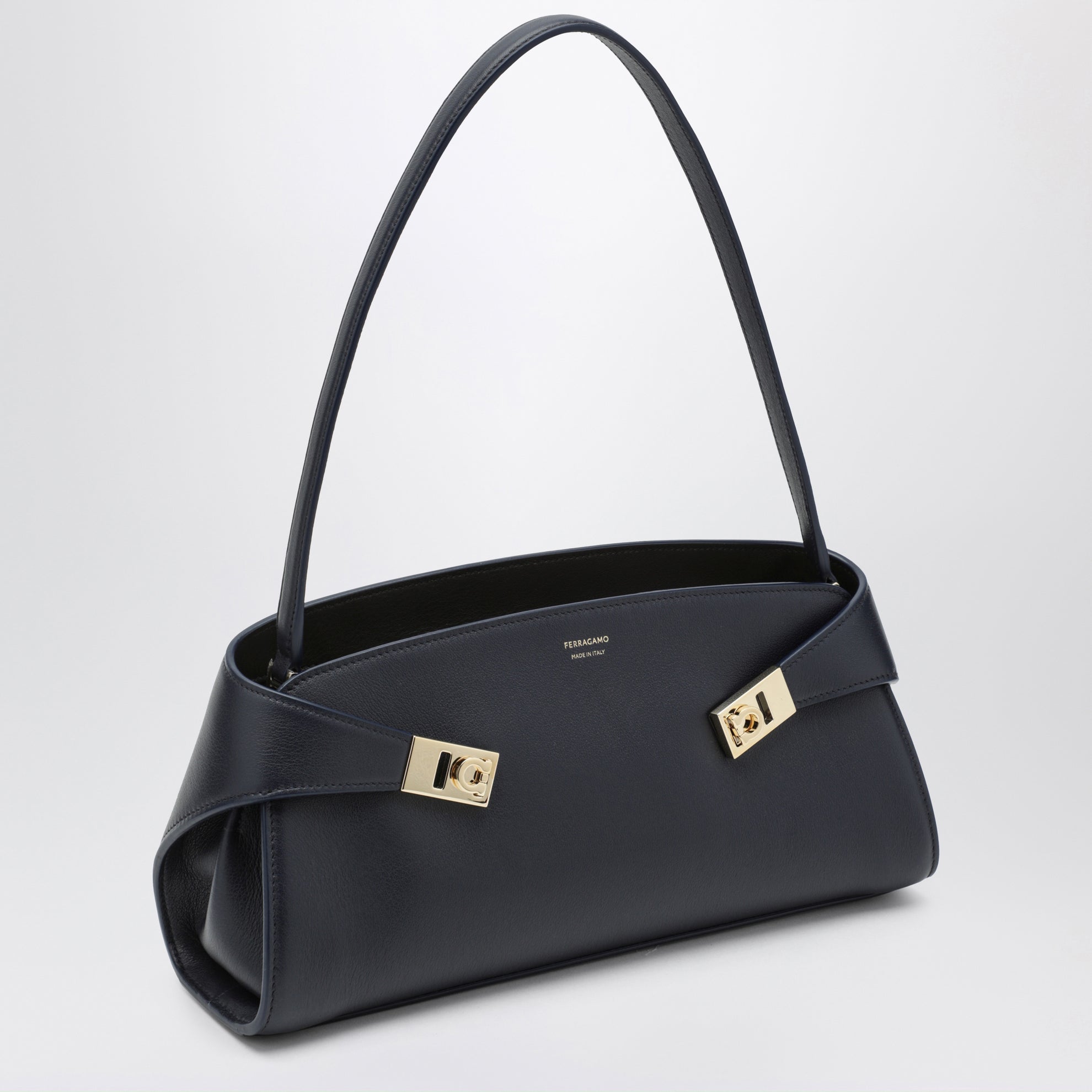 Hug East-West navy/dark brown calfskin shoulder bag