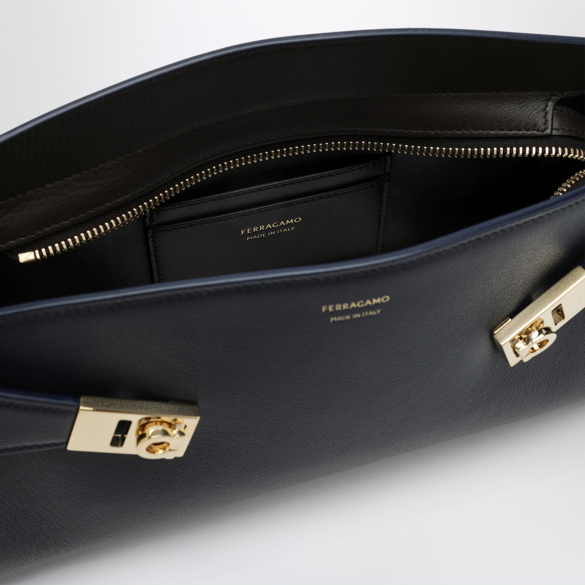 Hug East-West navy/dark brown calfskin shoulder bag