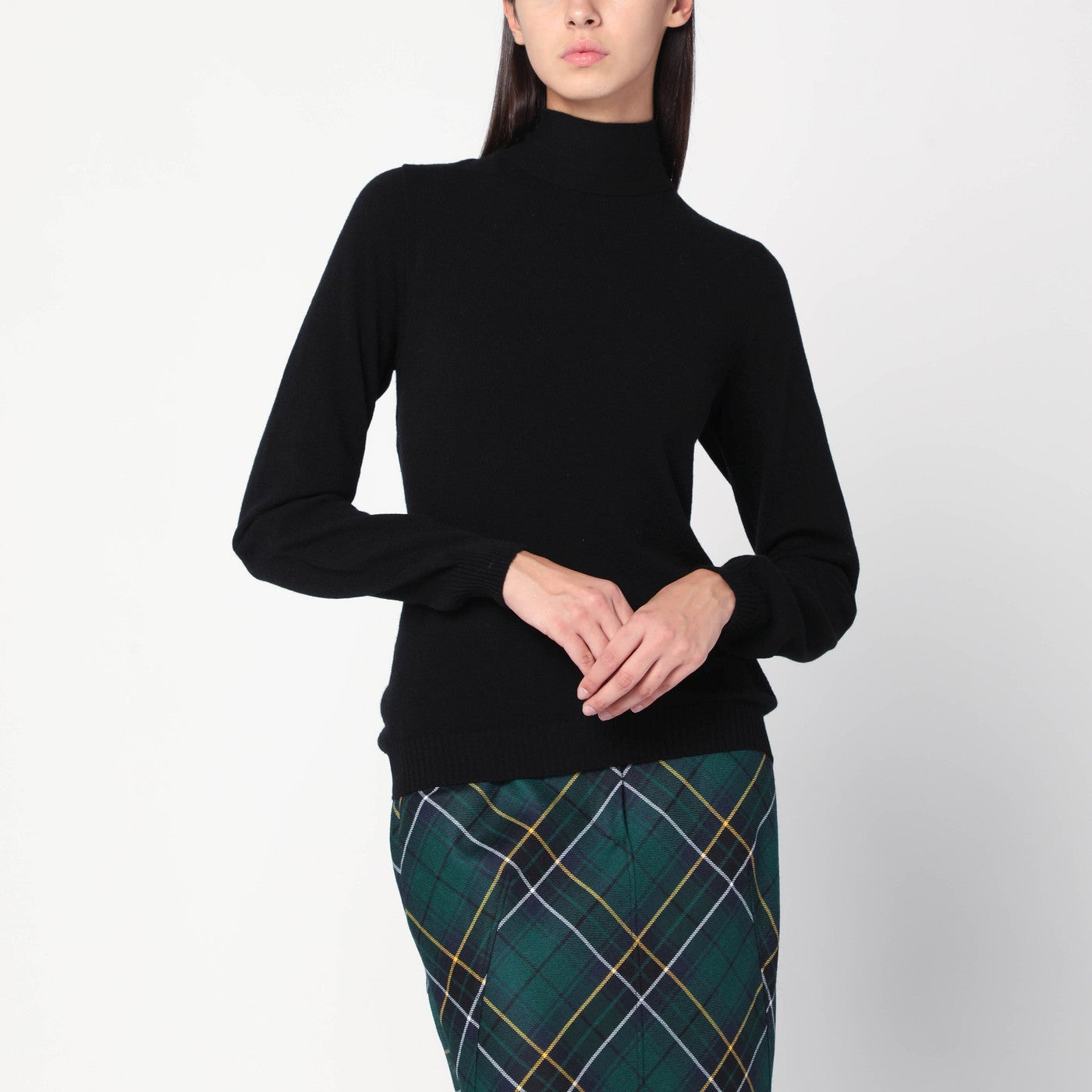 Black turtleneck sweater with crossed details