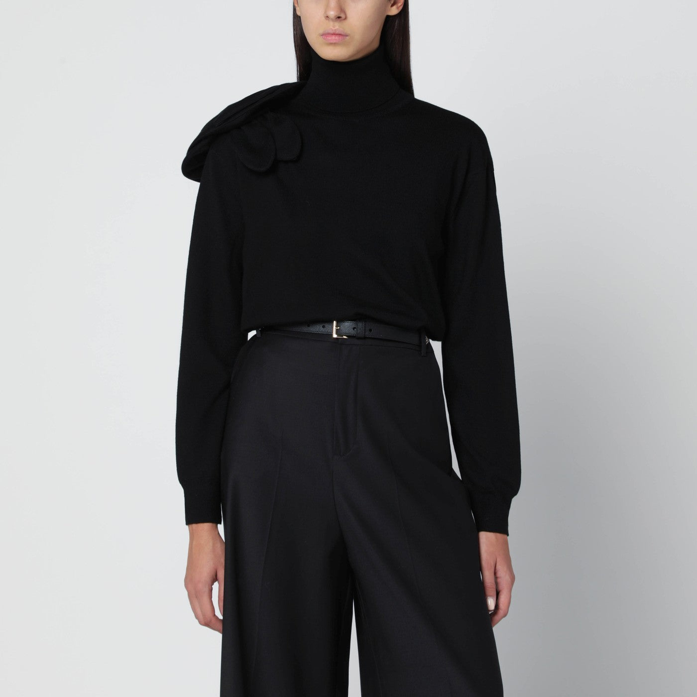 Moschino Black turtleneck sweater with flower detail | TheDoubleF
