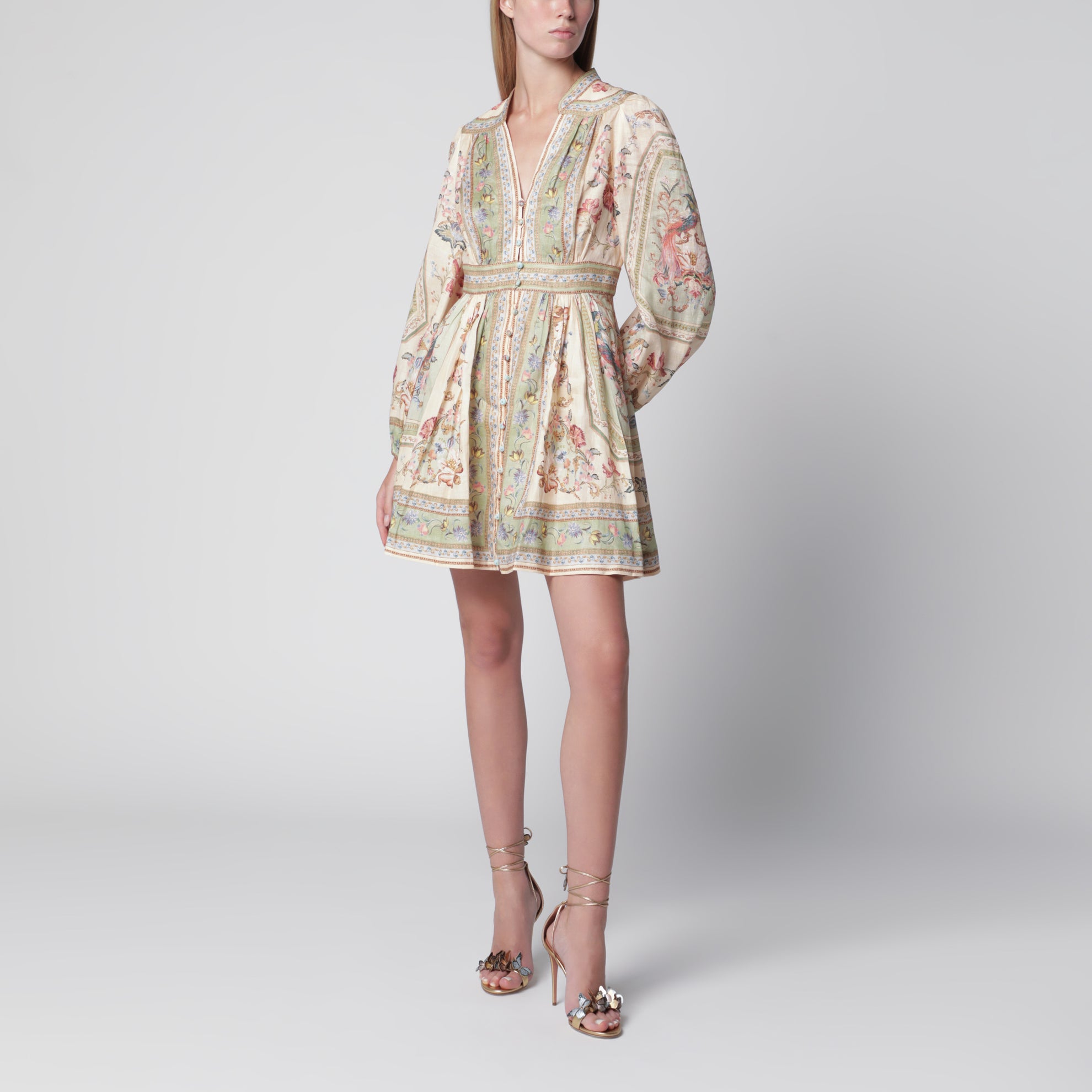 Roselight Minikleid aus Leinen mit Salbei-Blumenmuster