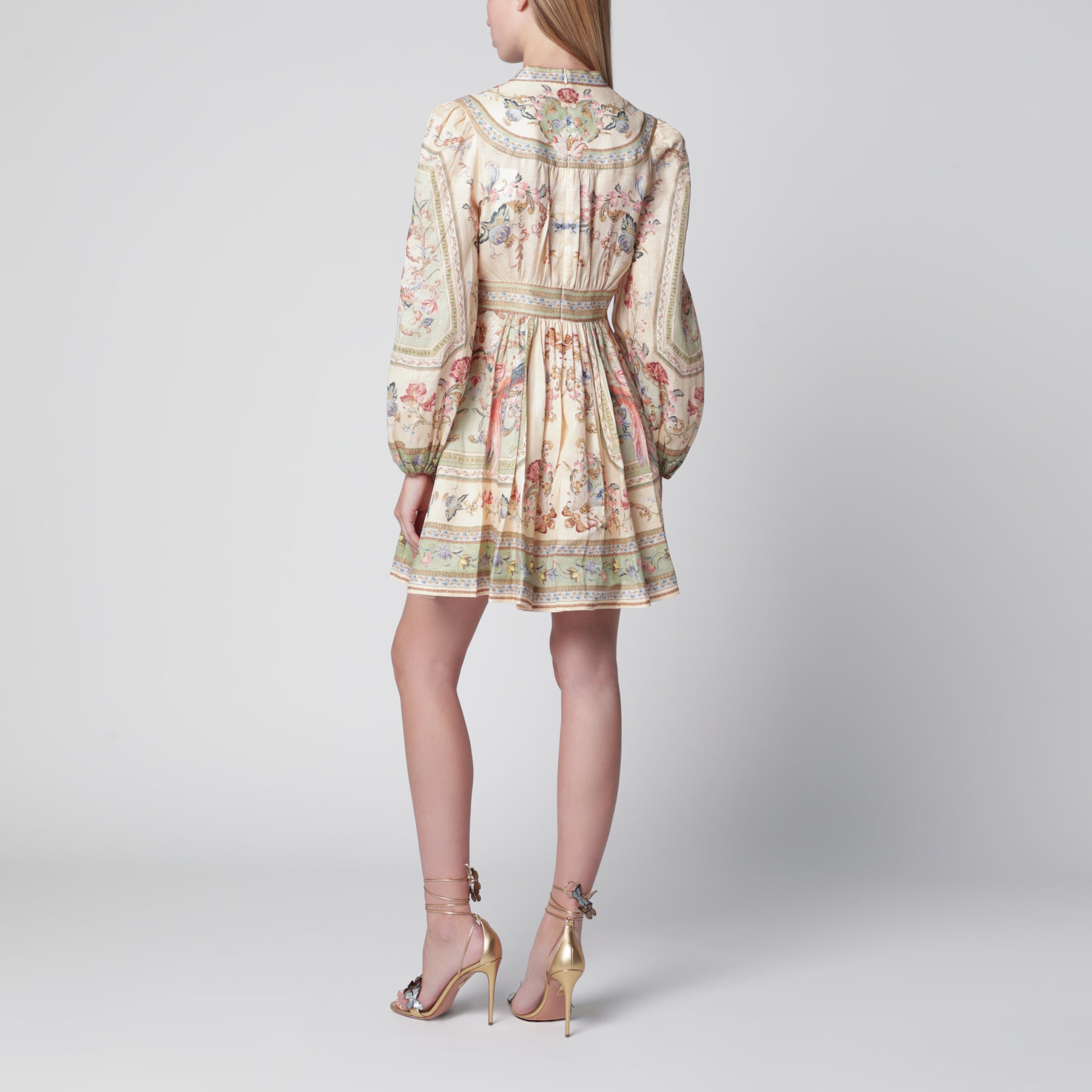 Roselight Minikleid aus Leinen mit Salbei-Blumenmuster