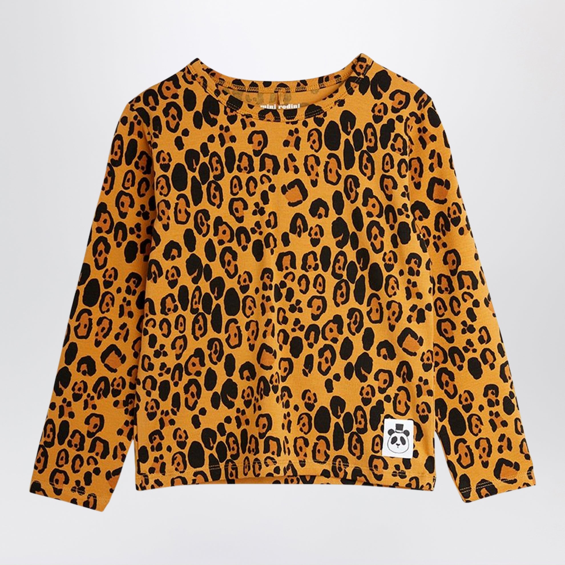 Beige Leopard Print Long-Sleeve Lyocell T-Shirt