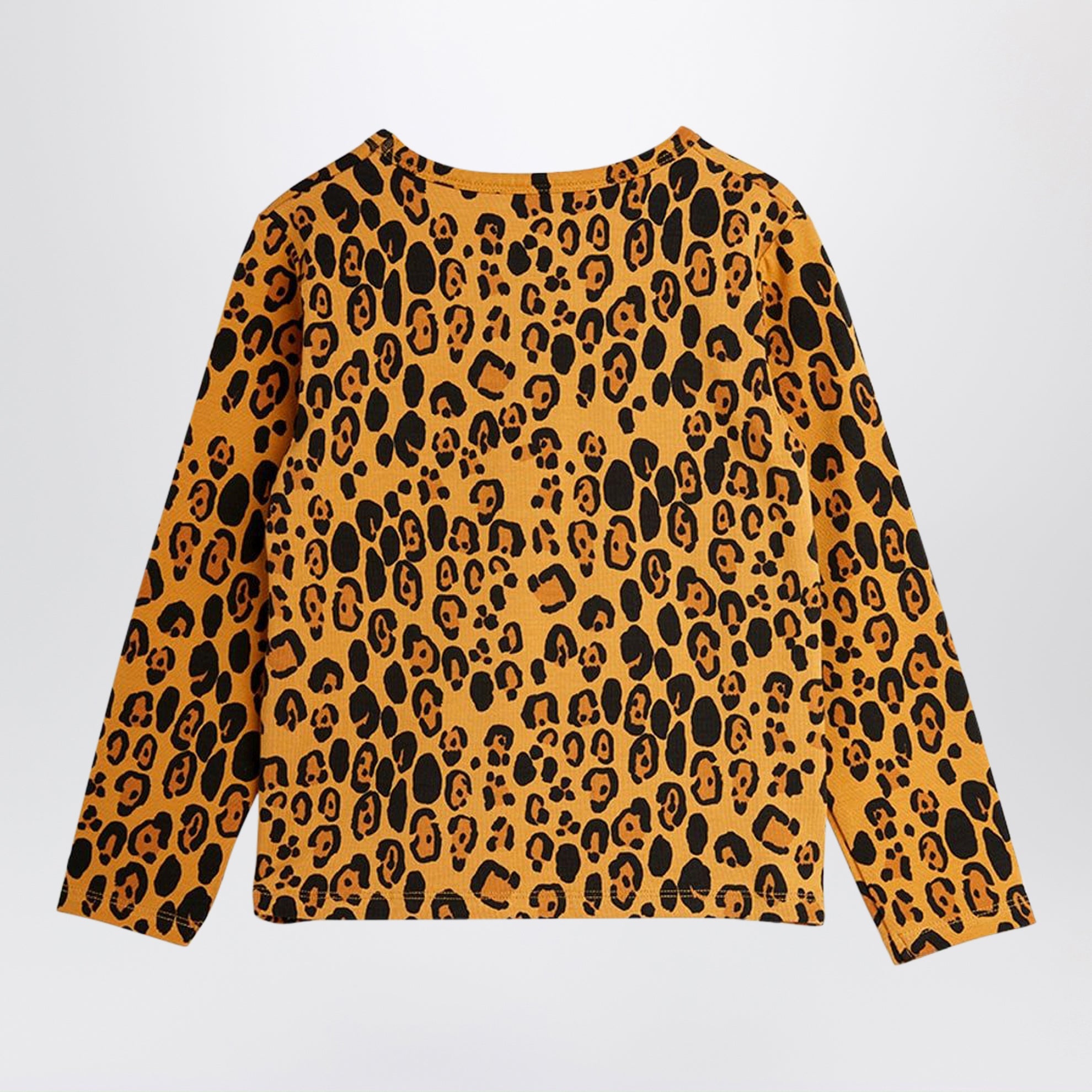 Beige Leopard Print Long-Sleeve Lyocell T-Shirt