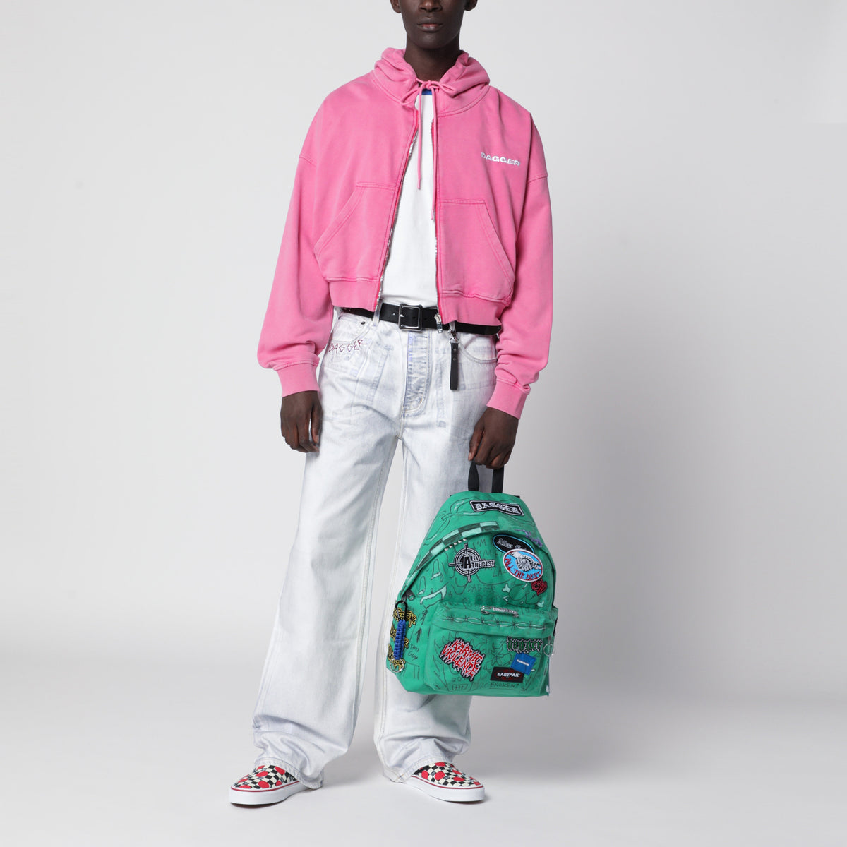Aqua green Punk Bag backpack with graphics and charms