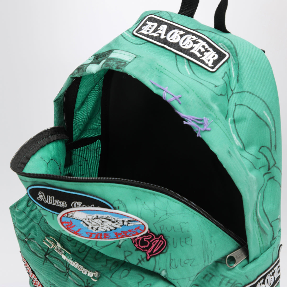 Aqua green Punk Bag backpack with graphics and charms