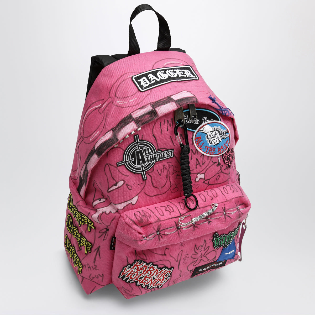 Pink Punk Bag backpack with graphics and charms