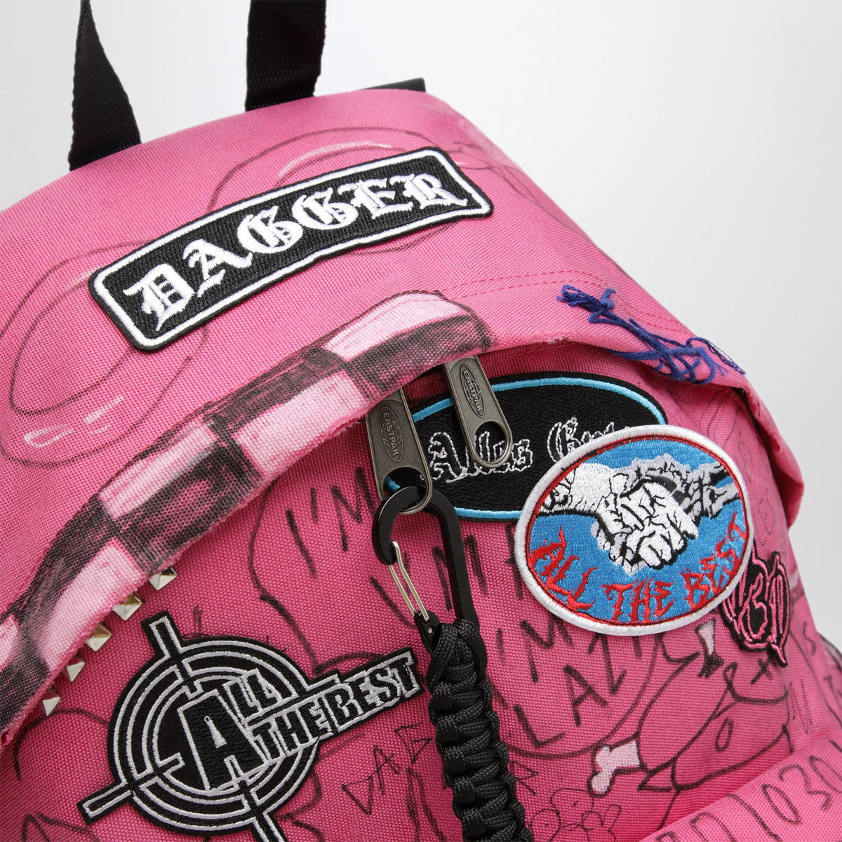 Pink Punk Bag backpack with graphics and charms