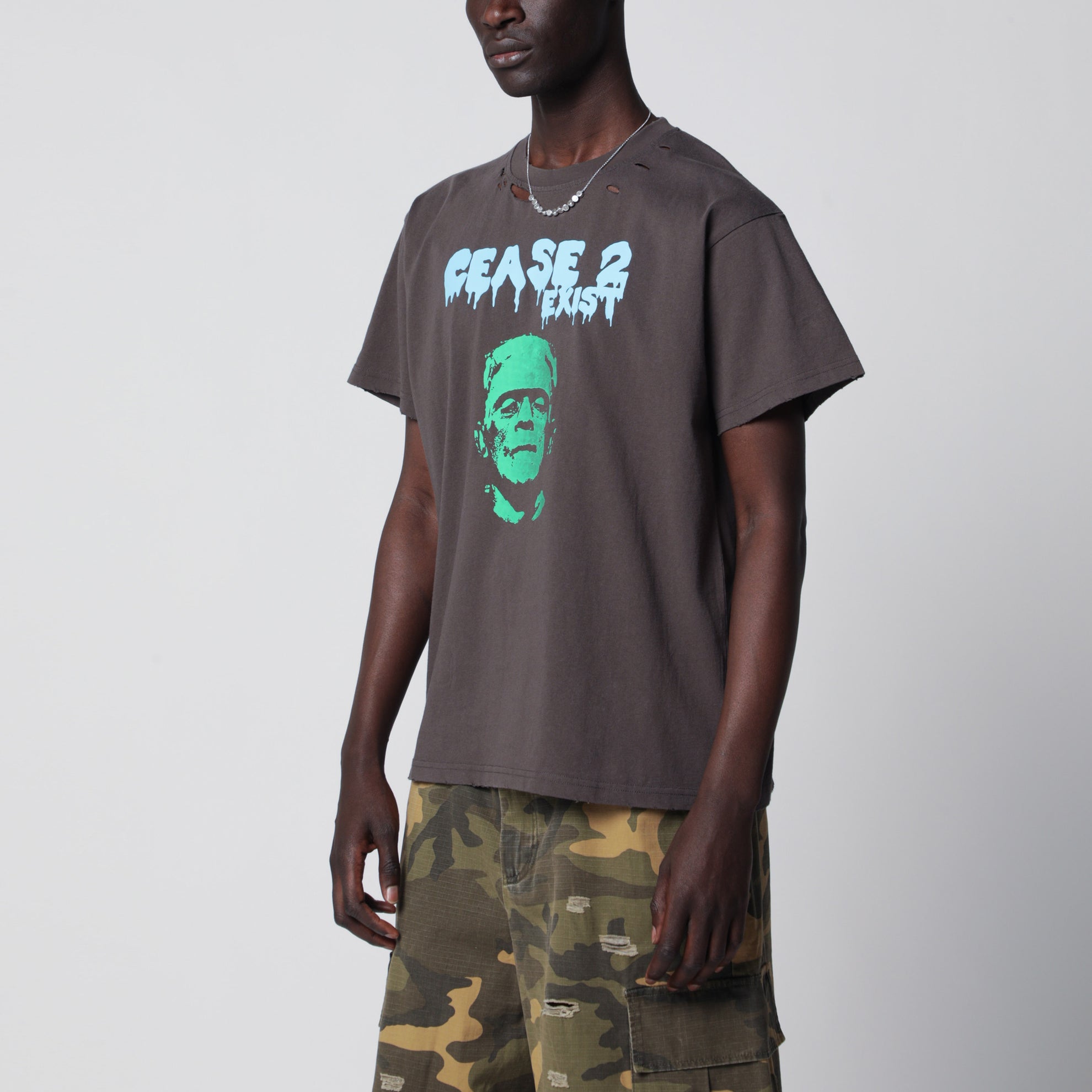 Grey washed “Dead or Alive” distressed T-shirt