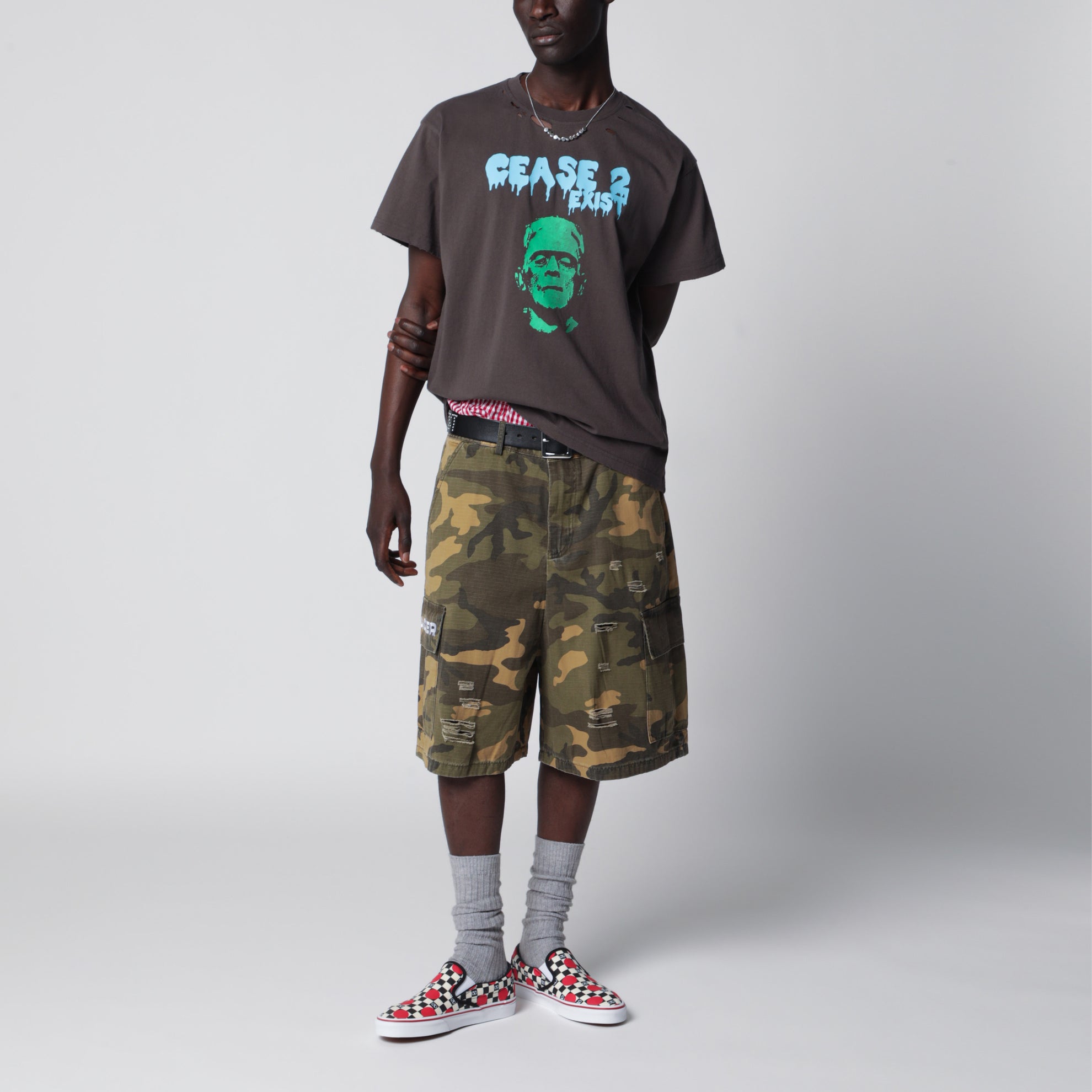 Grey washed “Dead or Alive” distressed T-shirt