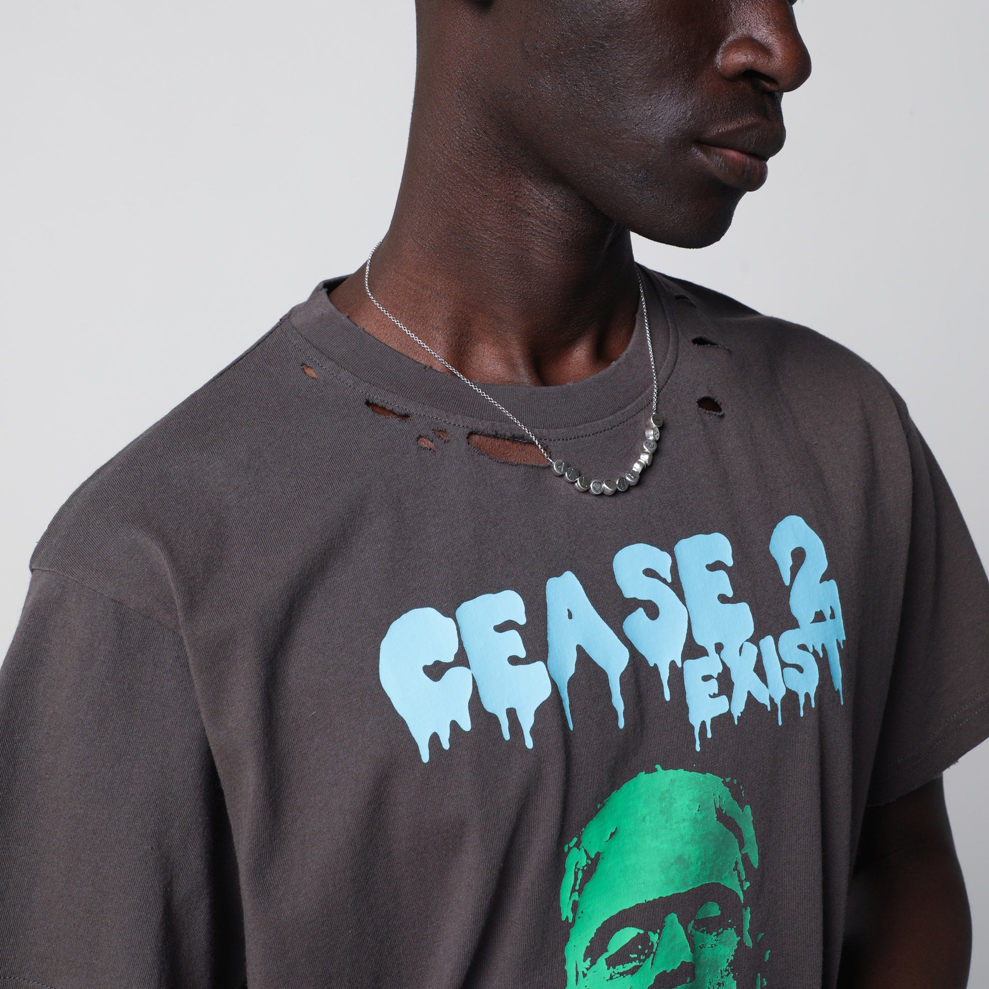Grey washed “Dead or Alive” distressed T-shirt