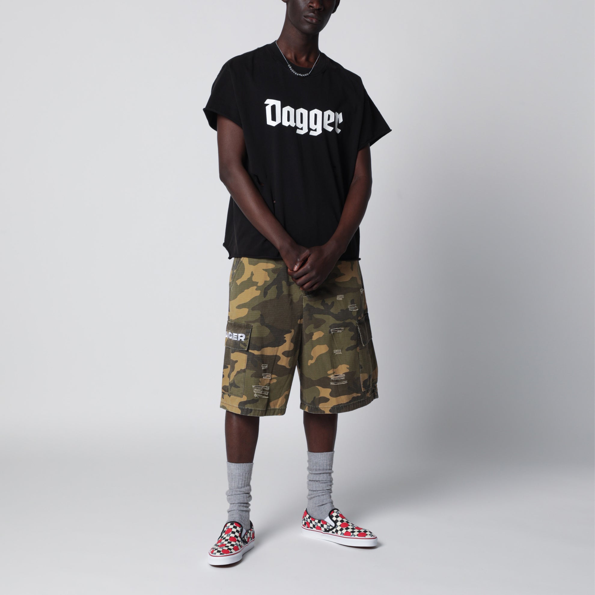T-shirt noir en coton effet usé