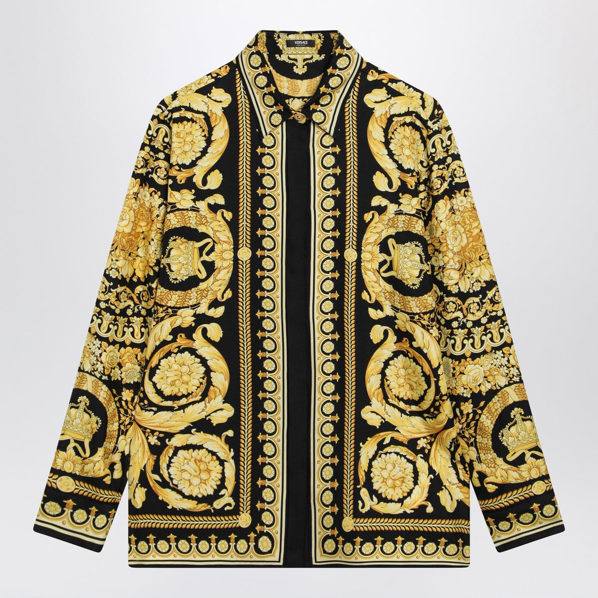 Camicia twill di seta stampata nera oro