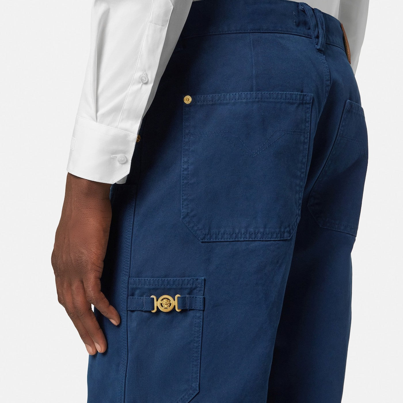 Petrol blue cotton carpenter trousers