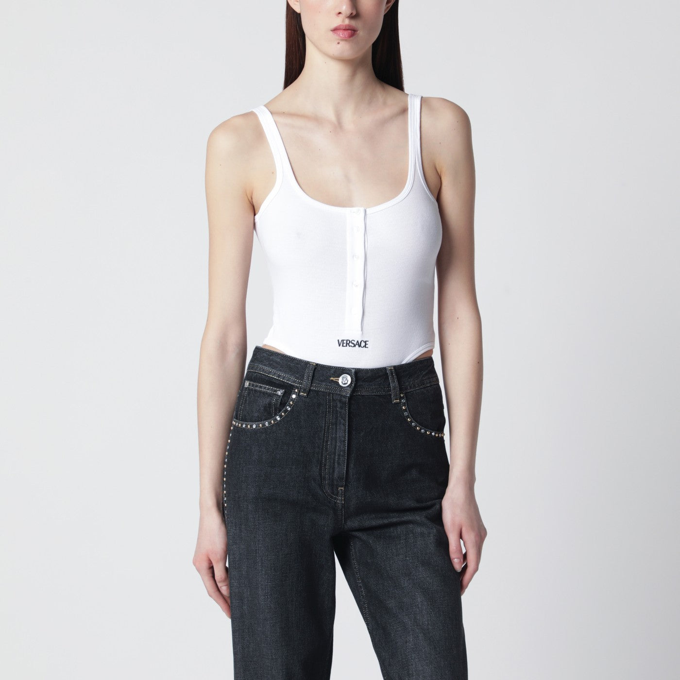 Body blanc échancré avec logo brodé