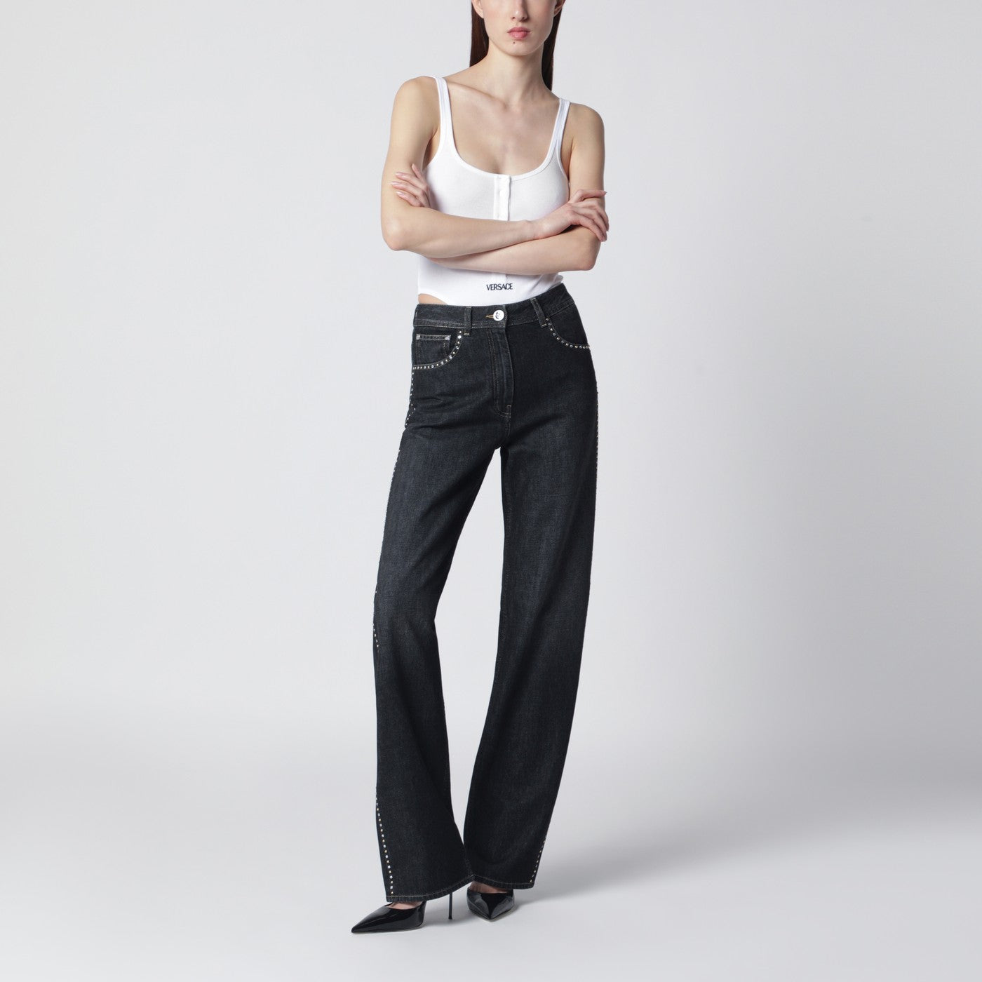 Body blanc échancré avec logo brodé