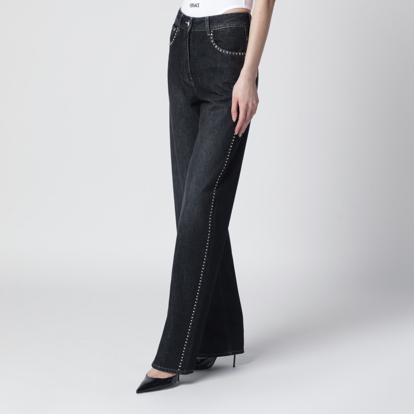 Black jeans with studs and crystals