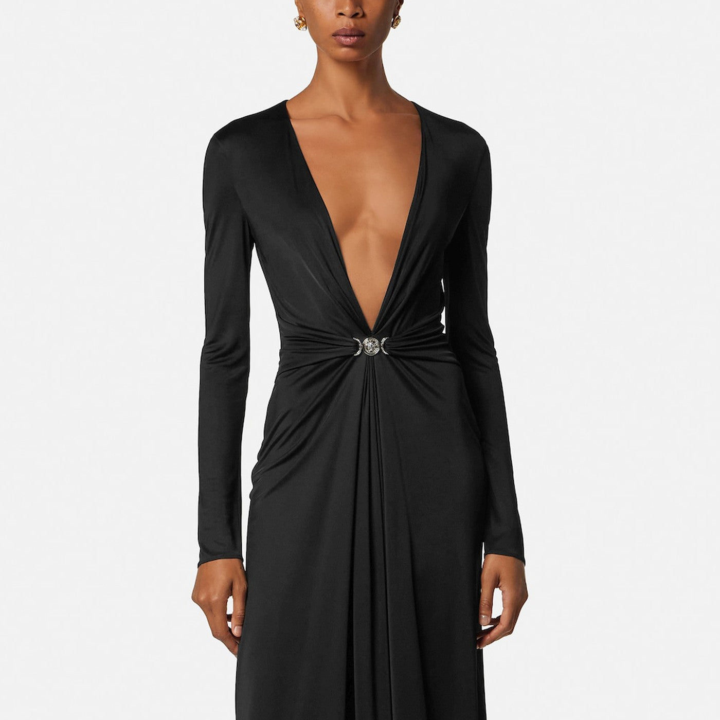 Robe midi noire en jersey de viscose