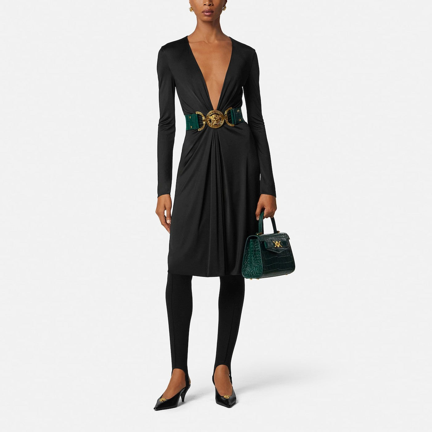 Robe midi noire en jersey de viscose