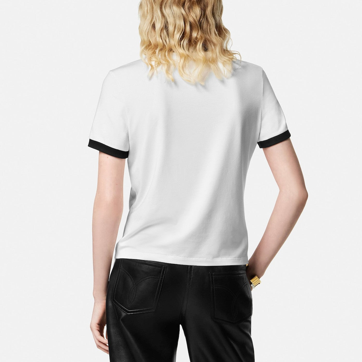 T-shirt in stretch jersey di viscosa bianca/nera