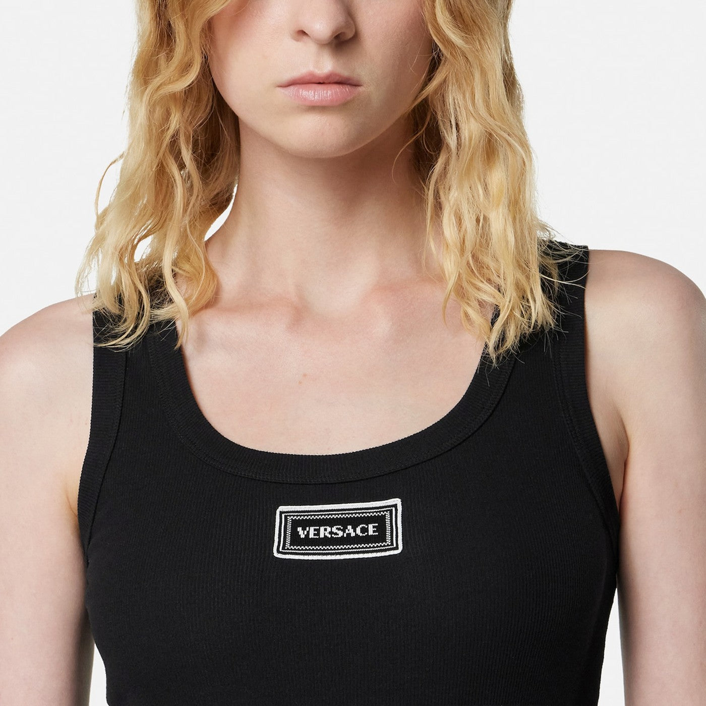 Versace Black stretch ribbed cotton tank top | TheDoubleF