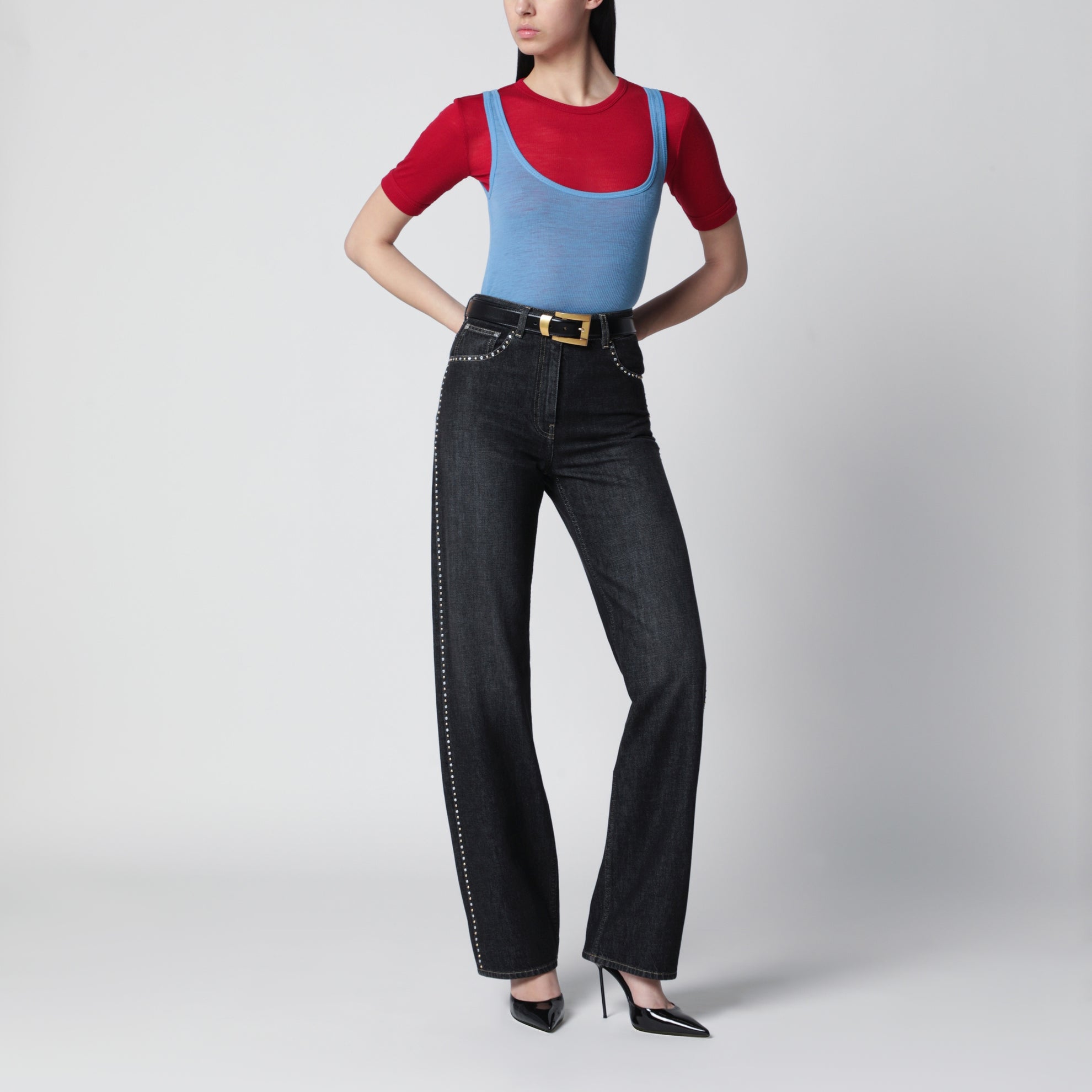 Blaues Woll-Tanktop mit Logo-Stickerei