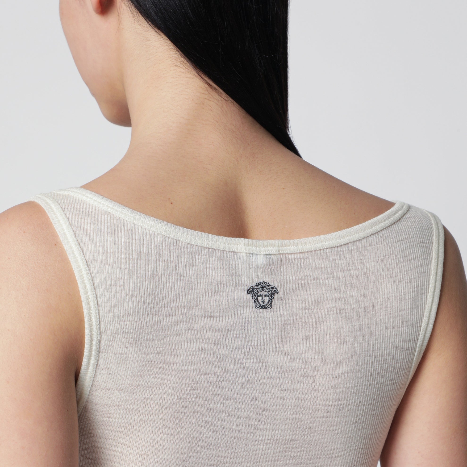 Cremefarbenes Woll-Tanktop mit Logo-Stickerei