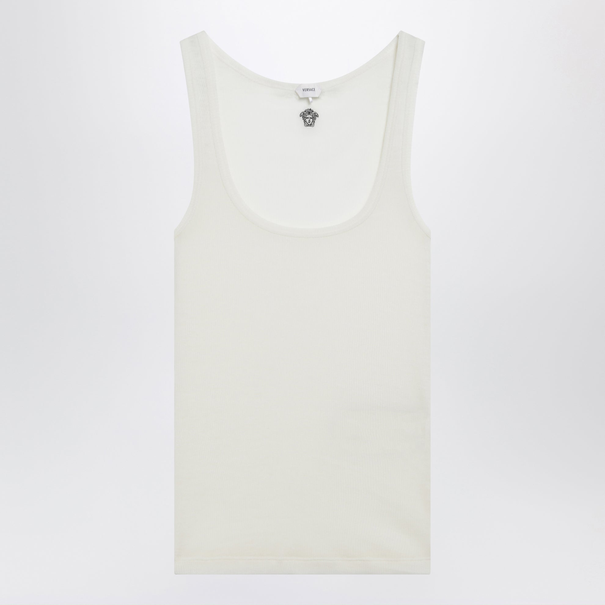 Cremefarbenes Woll-Tanktop mit Logo-Stickerei
